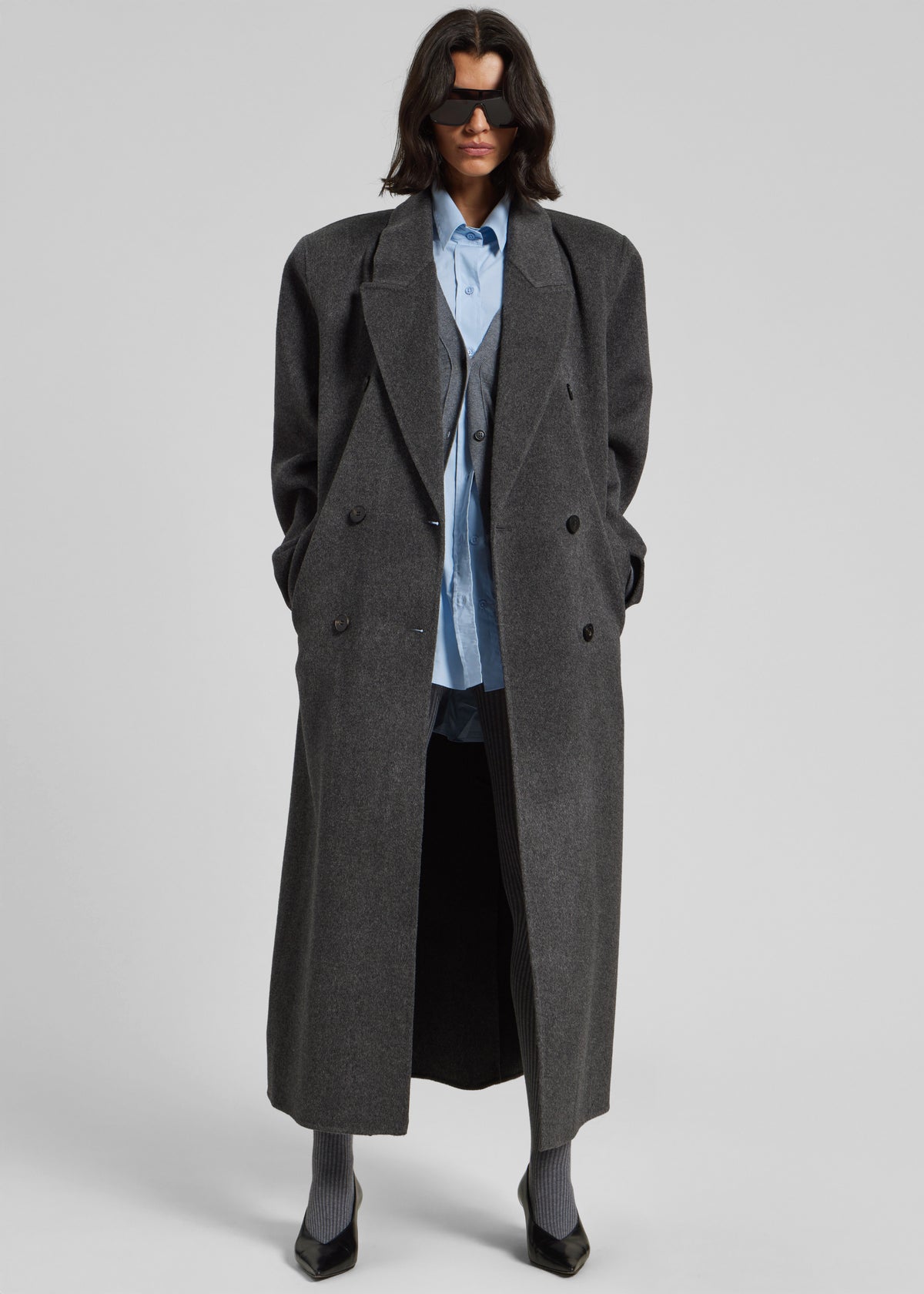 Gaia Double Breasted Coat - Dark Grey Melange - 4