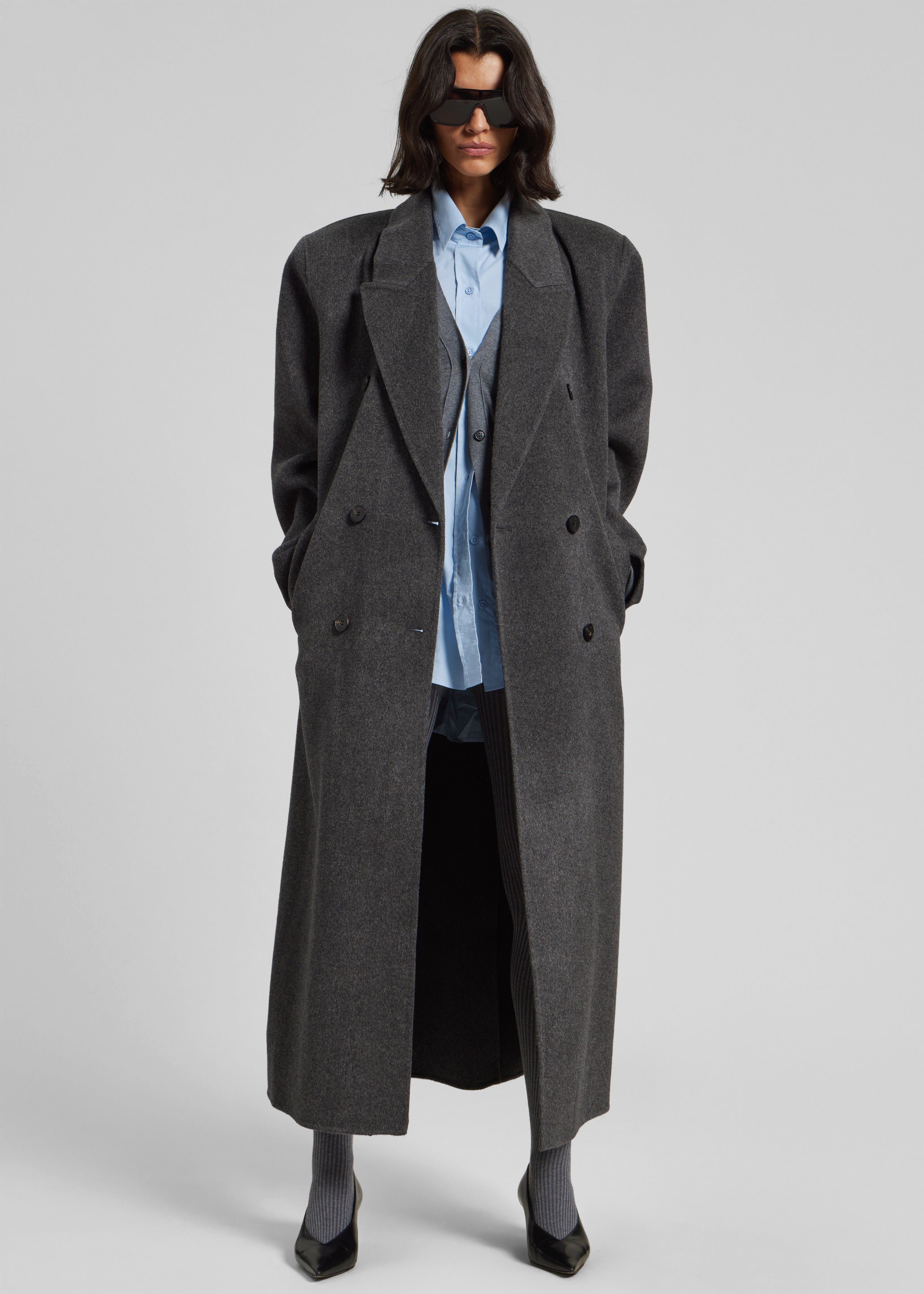 Gaia Double Breasted Coat - Dark Grey Melange - 4
