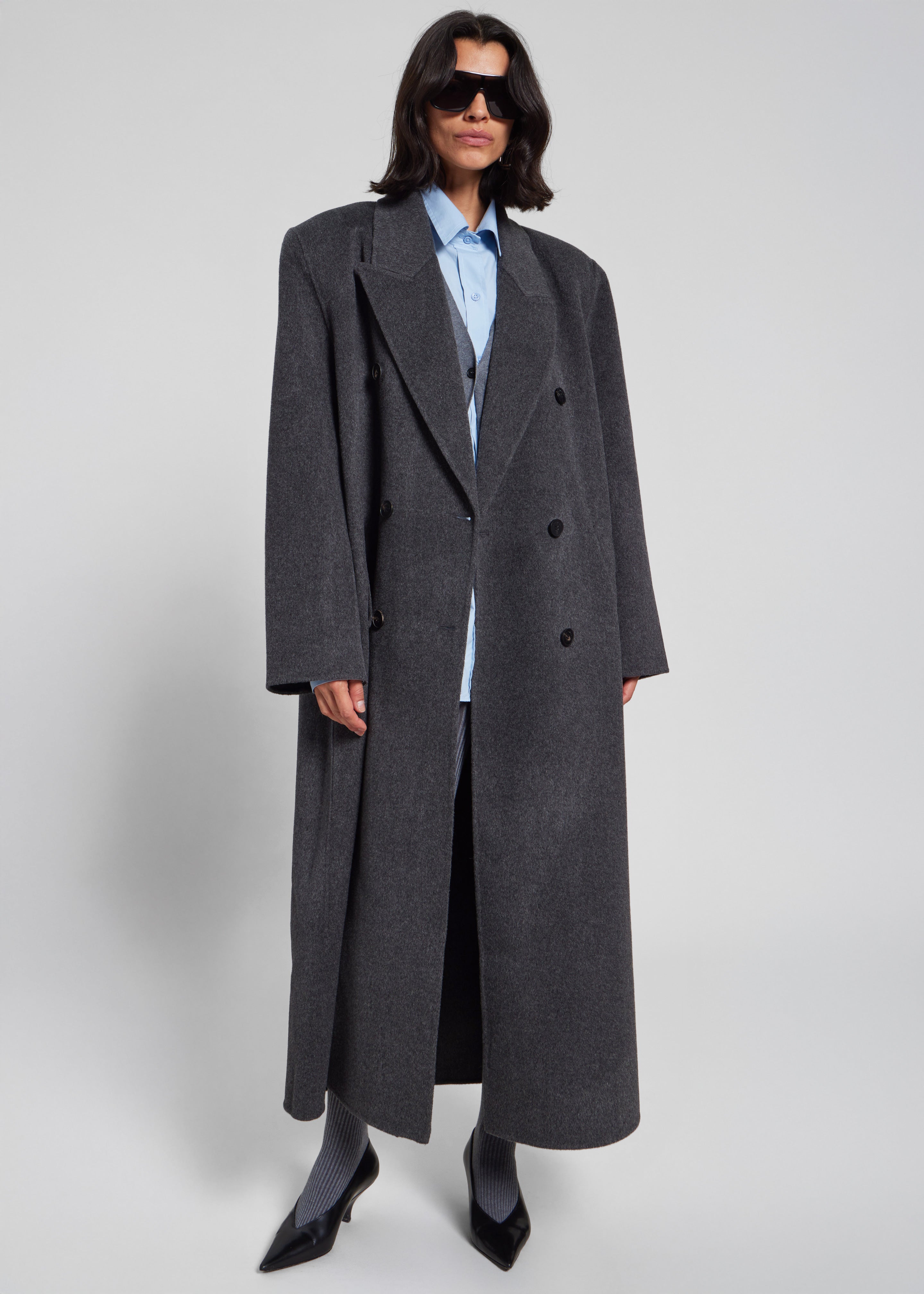 Gaia Double Breasted Coat - Dark Grey Melange - 5