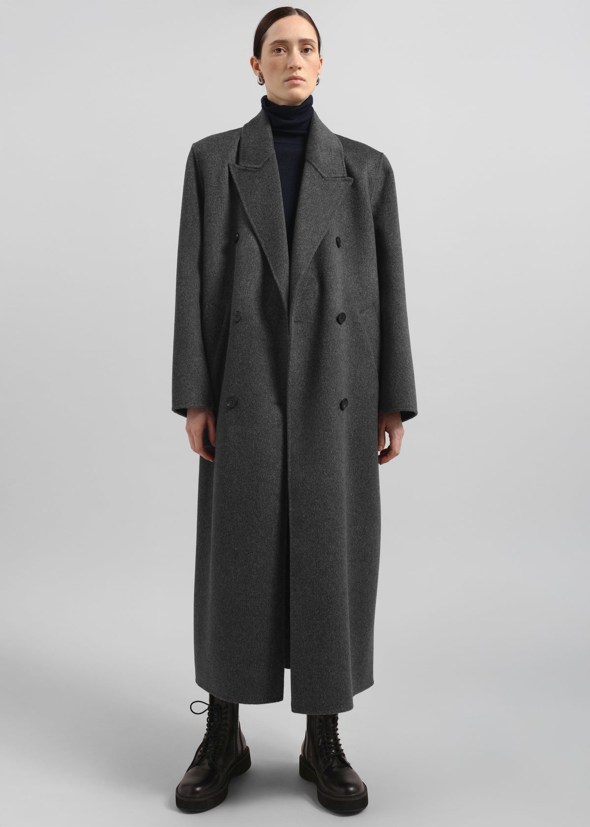 Gaia Double Breasted Coat - Dark Grey Melange - 3