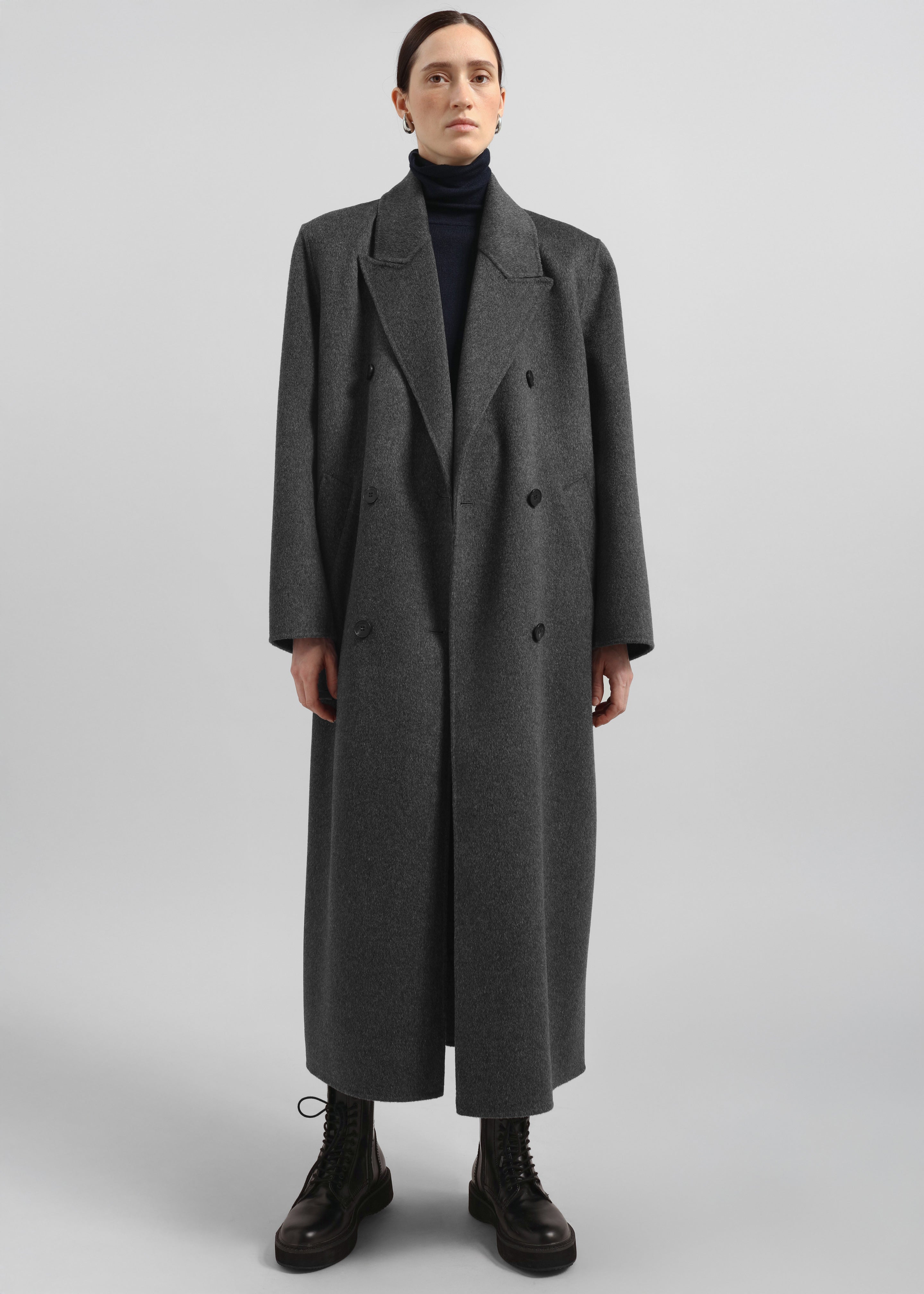 Gaia Double Breasted Coat - Dark Grey Melange - 3