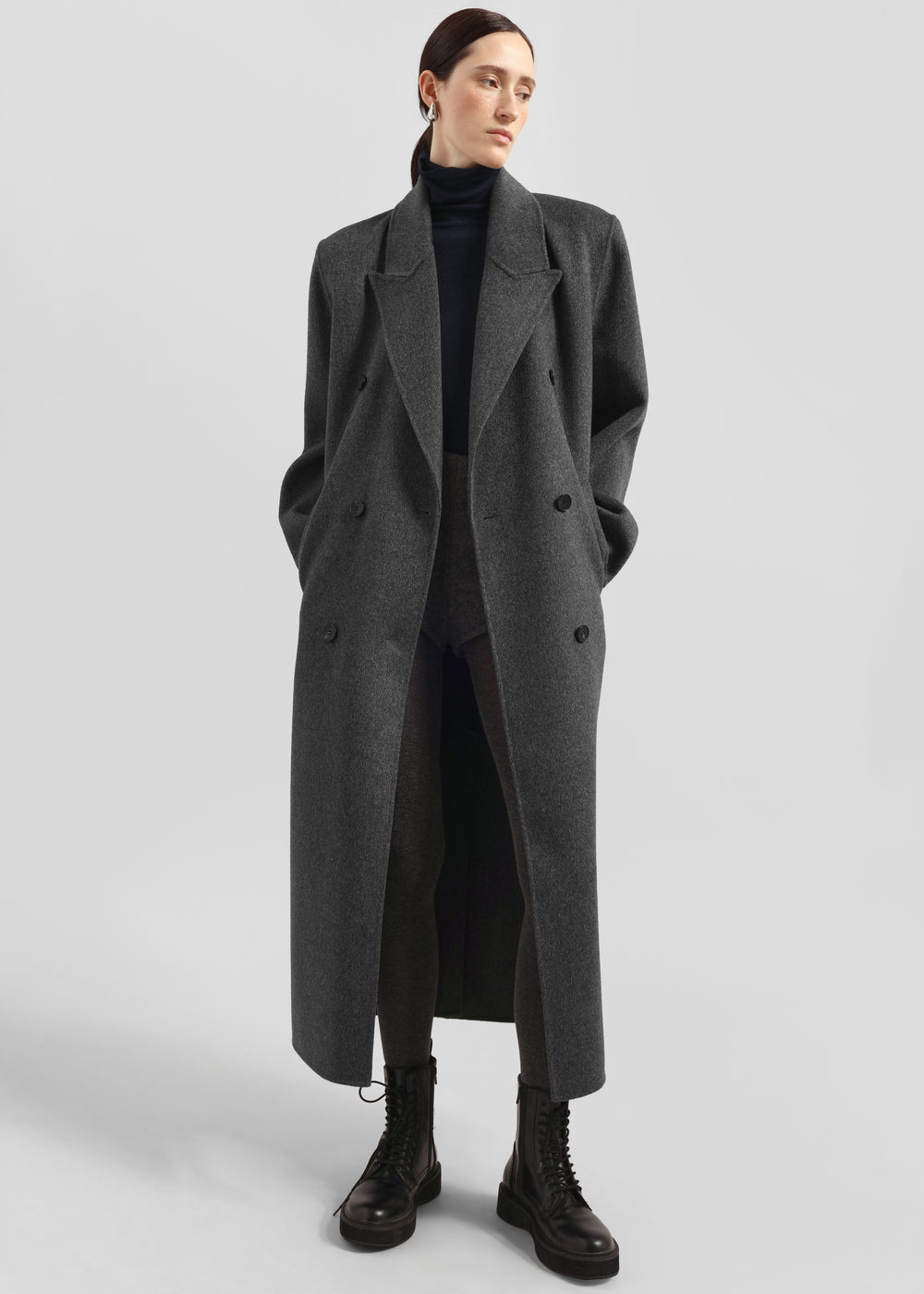 Gaia Double Breasted Coat - Dark Grey Melange
