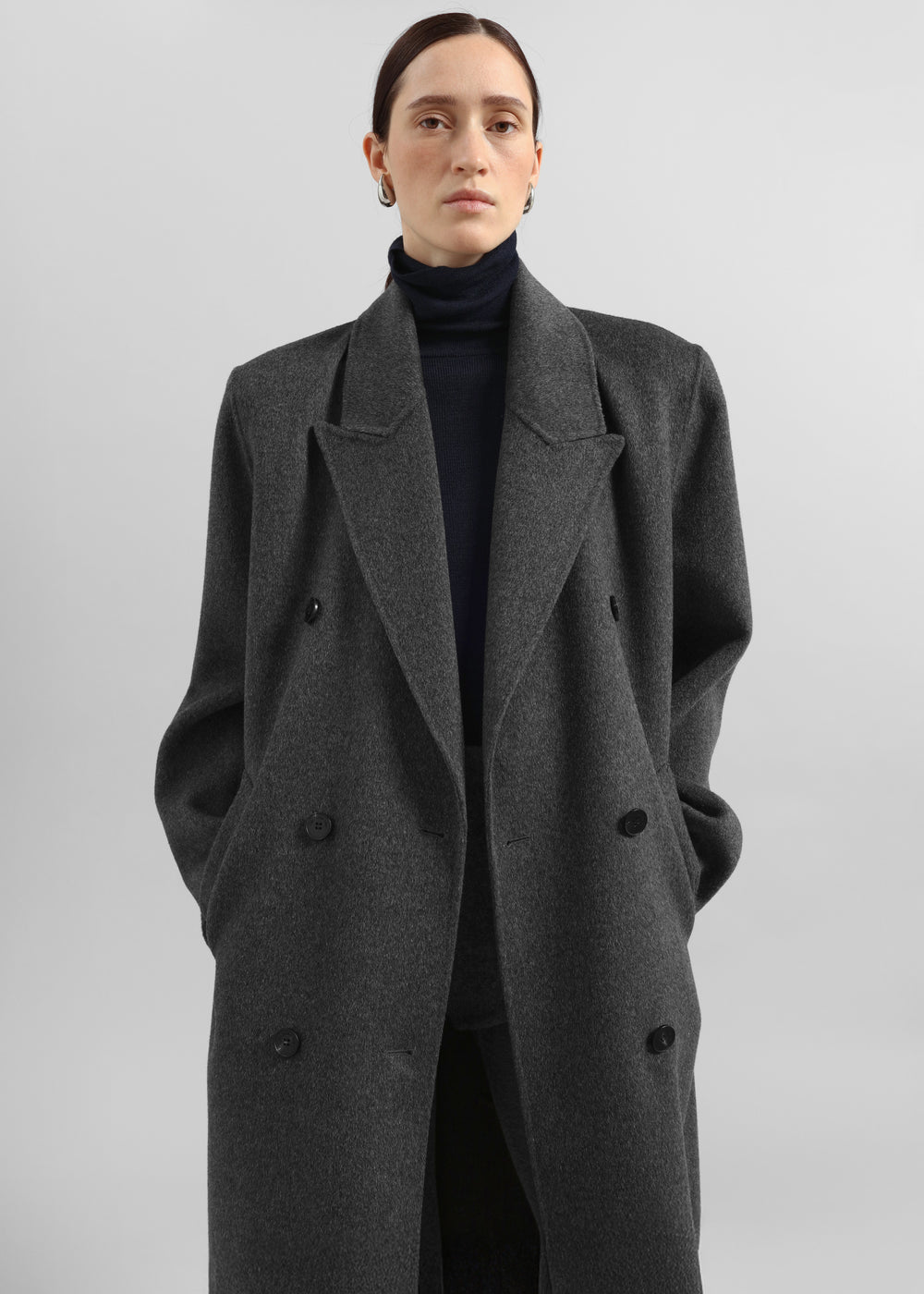 Gaia Double Breasted Coat - Dark Grey Melange - 1