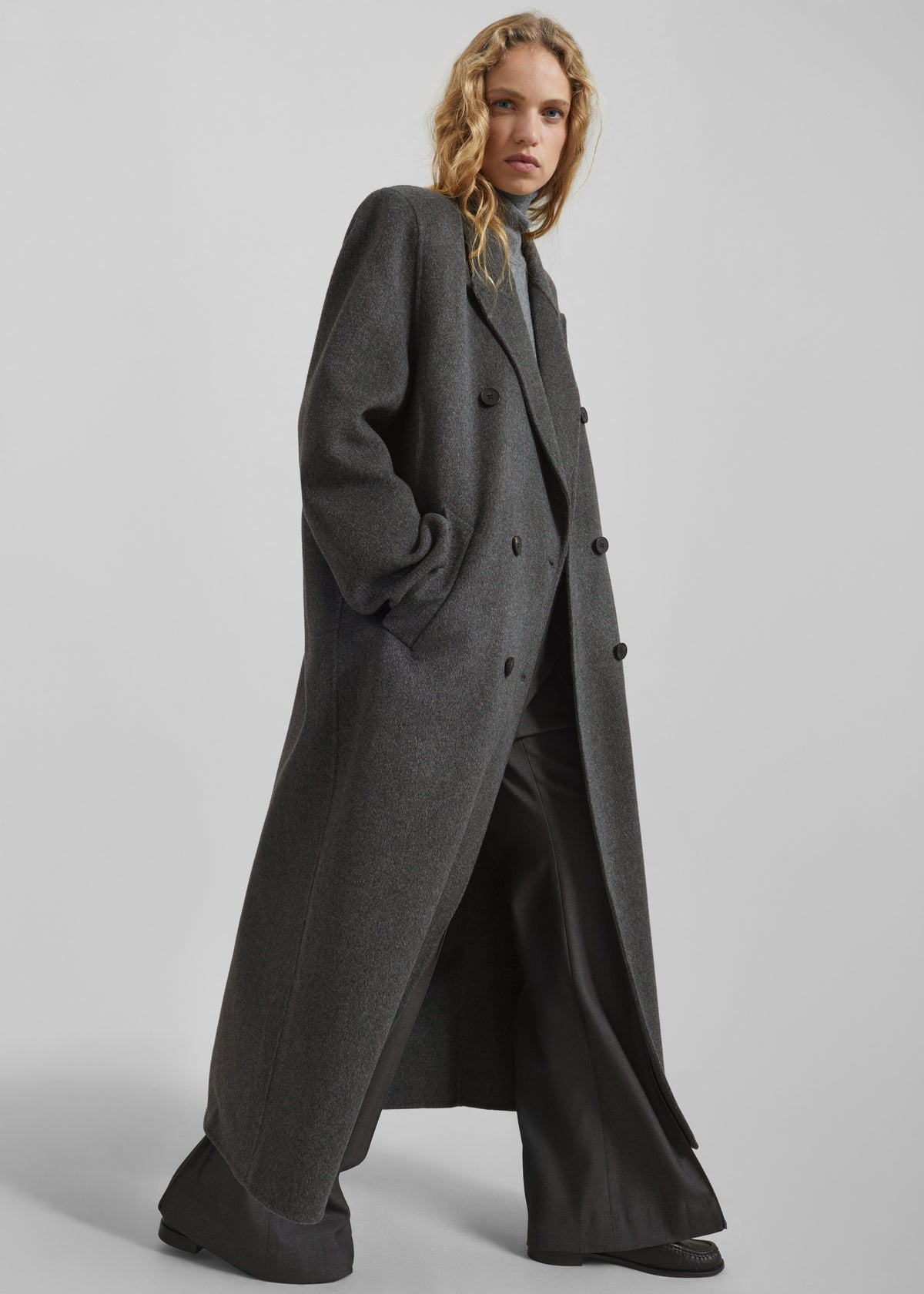 Gaia Double Breasted Coat - Dark Grey Melange - 2