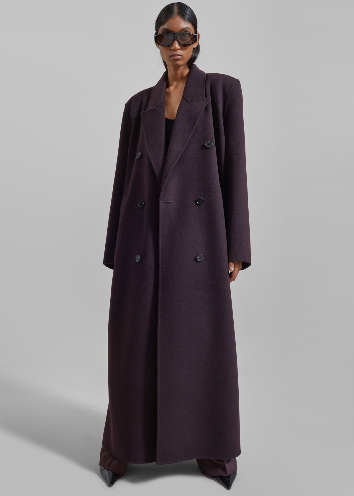 Gaia Double Breasted Coat - Dark Plum - 3