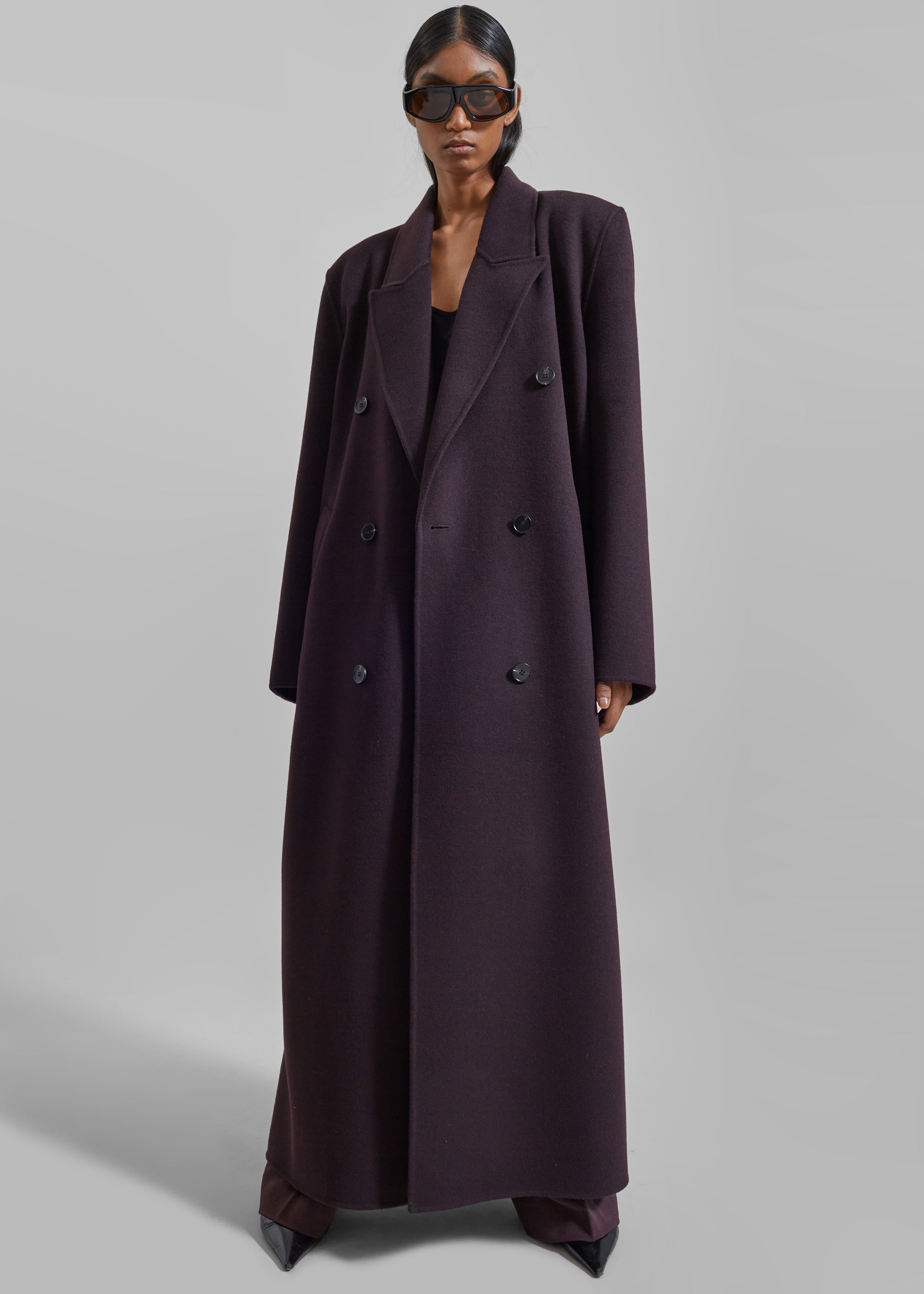 Gaia Double Breasted Coat - Dark Plum - 2