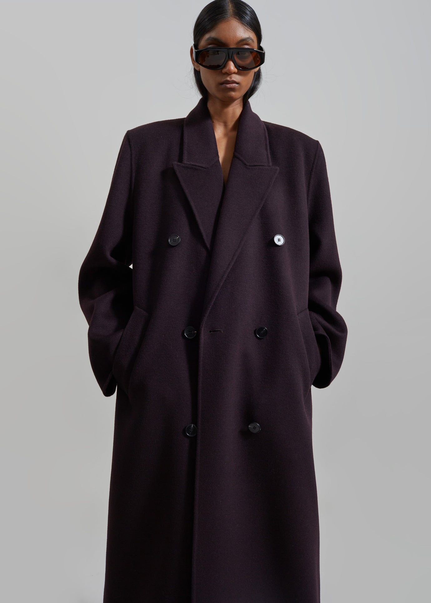 Gaia Double Breasted Coat - Dark Plum - 1