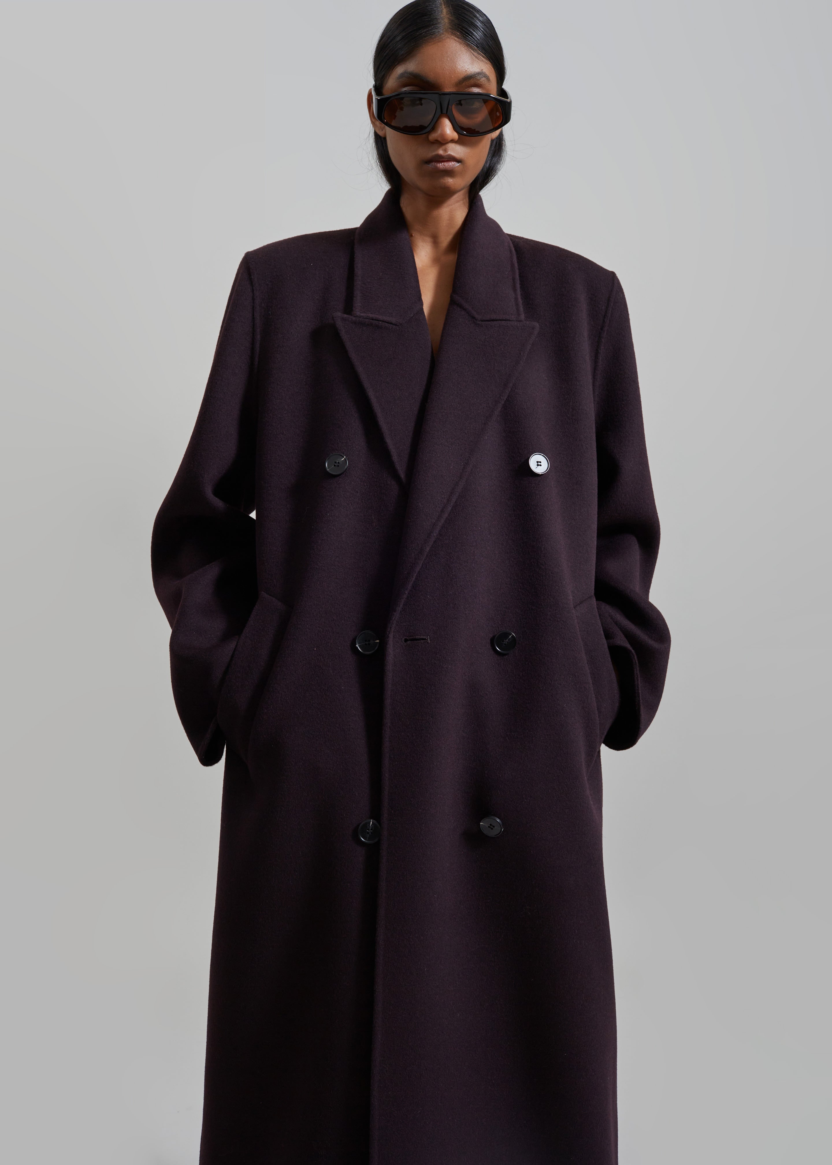 Gaia Double Breasted Coat - Dark Plum - 2