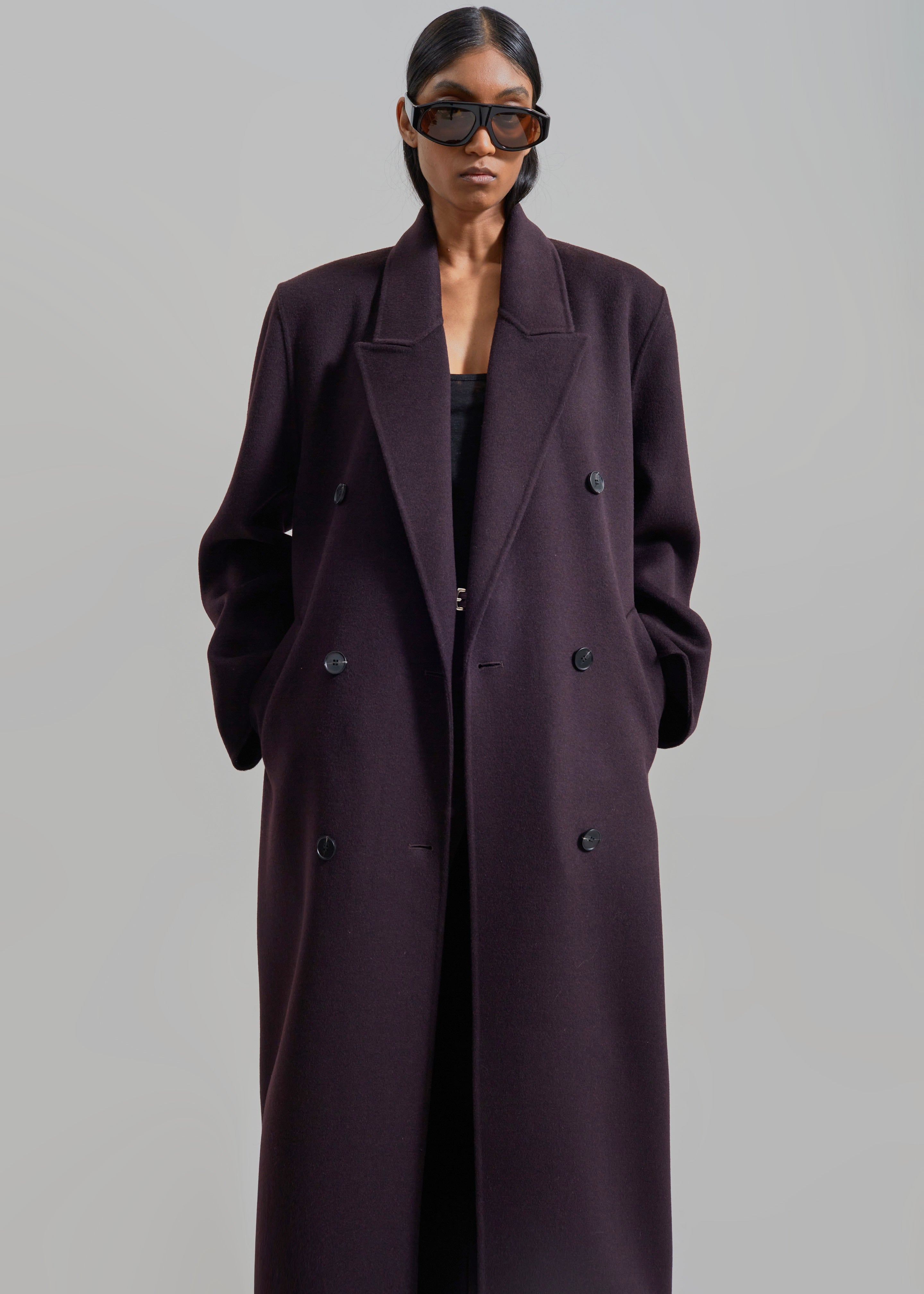 Gaia Double Breasted Coat - Dark Plum - 7