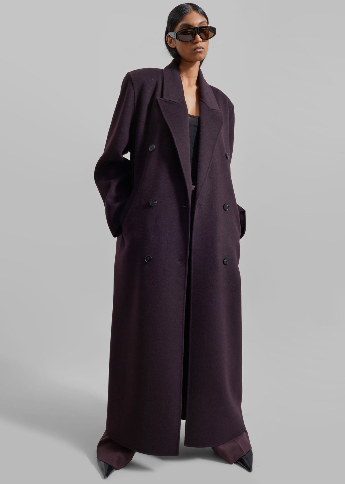 Gaia Double Breasted Coat - Dark Plum - 8