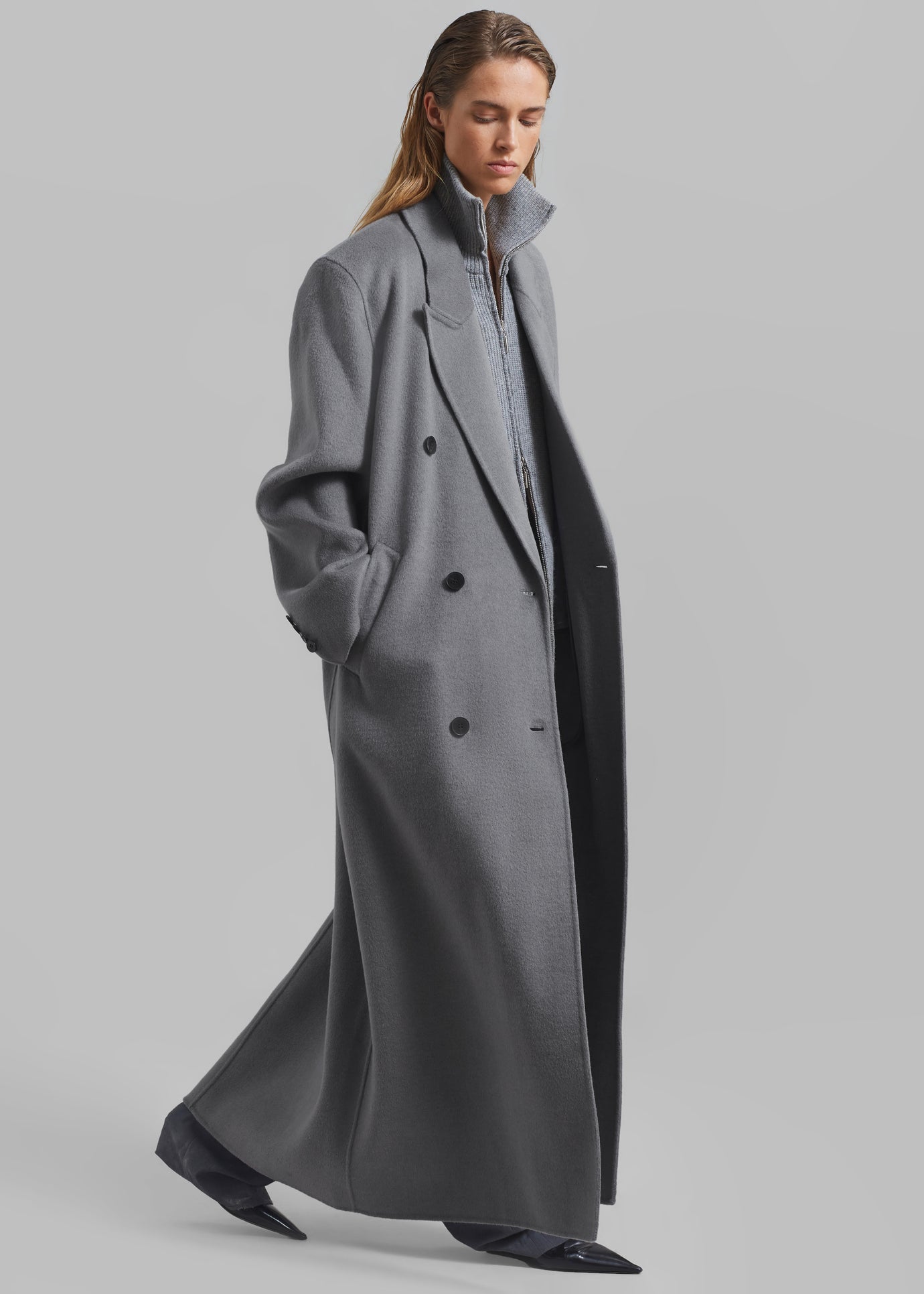 Gaia Double Breasted Coat - Grey - 1