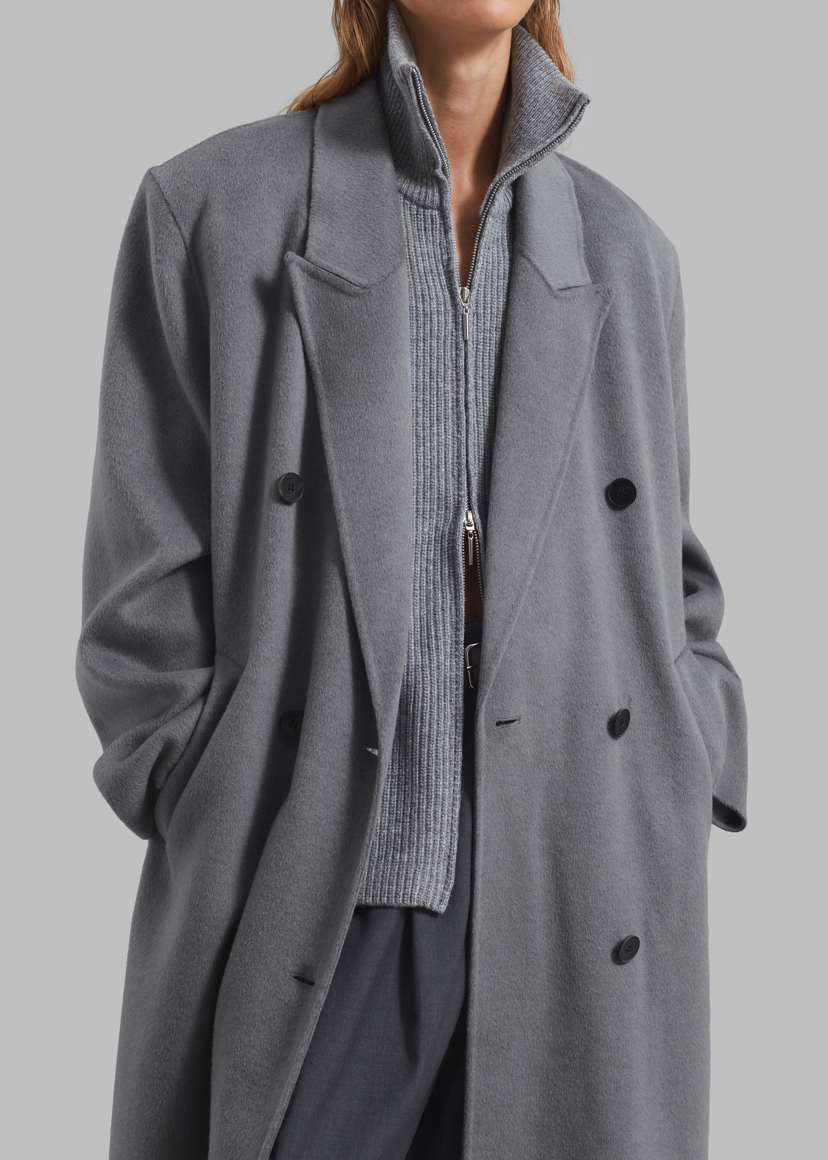 Gaia Double Breasted Coat - Grey - 5