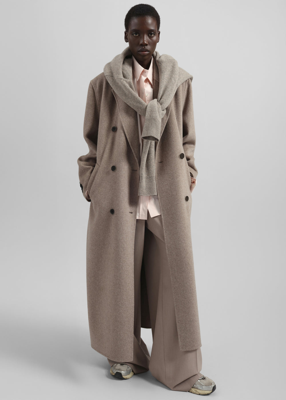 Gaia Double Breasted Coat - Taupe Melange