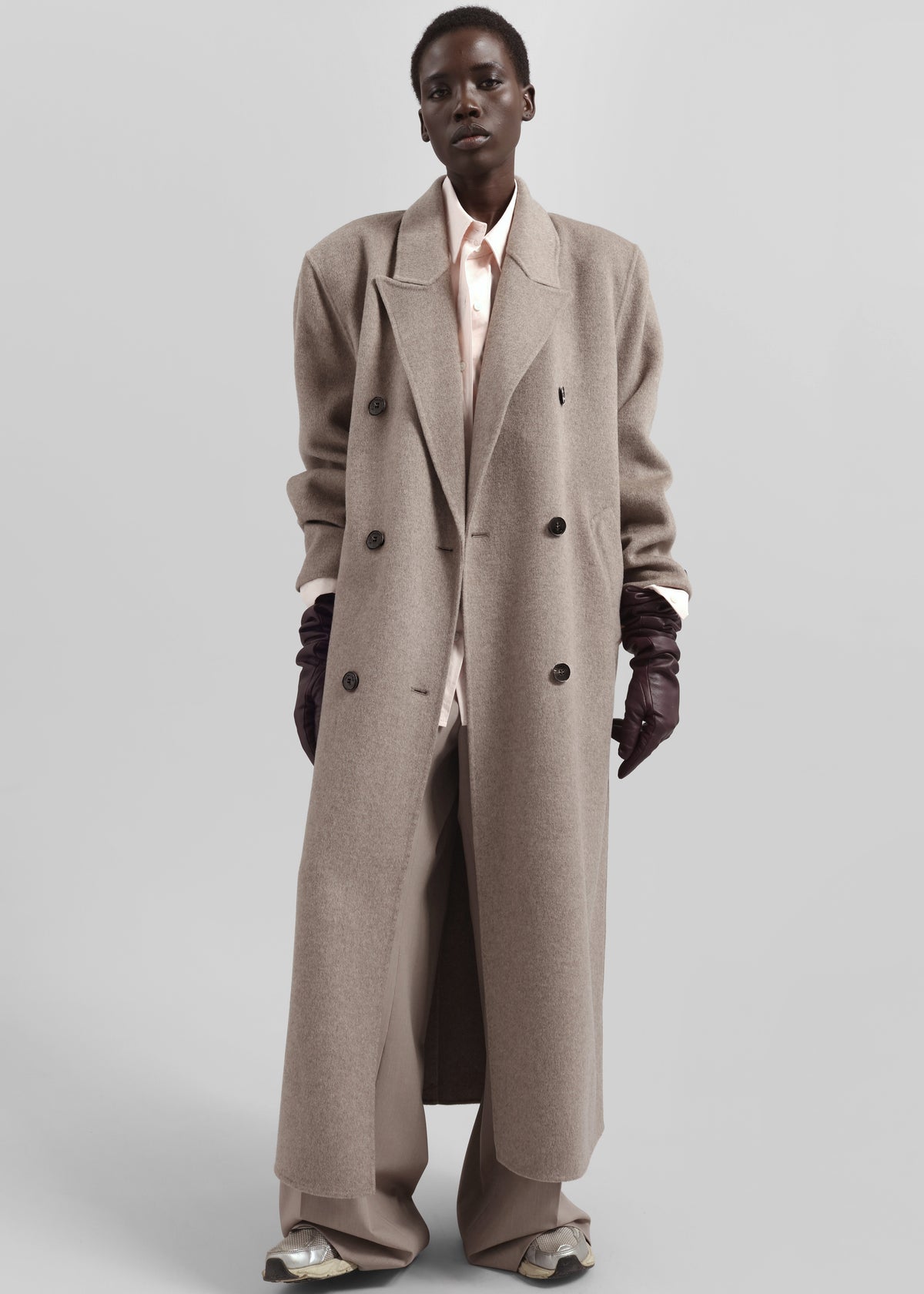 Gaia Double Breasted Coat - Taupe Melange - 5