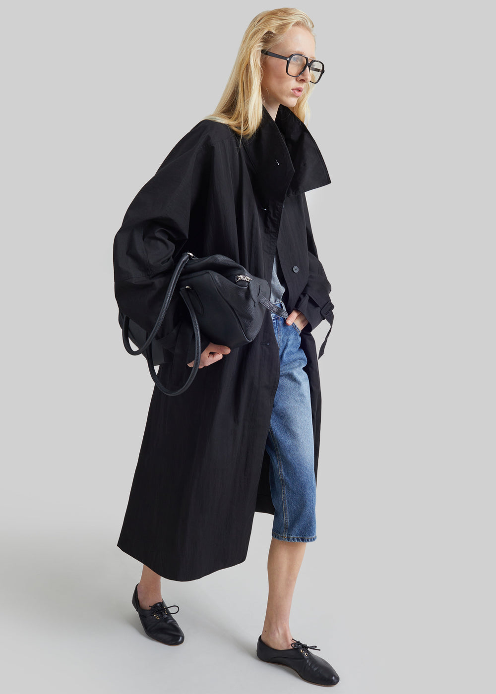 Gaillon Oversized Trench Coat - Black - 1