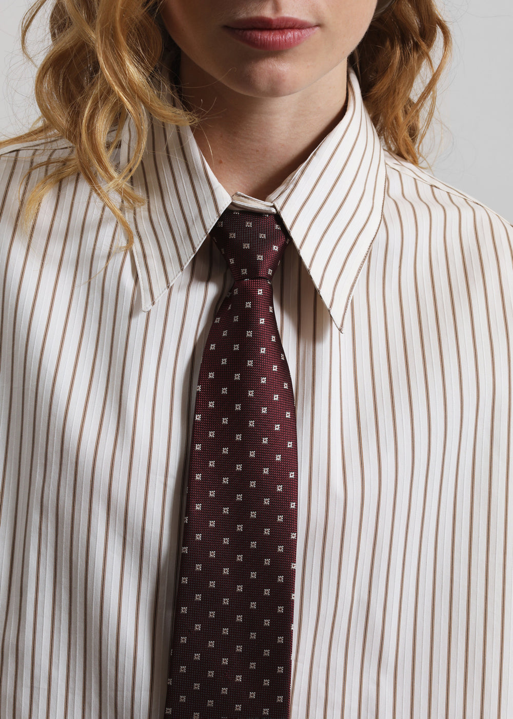 Gainsford Neck Tie Shirt - Beige/Brown Stripe - 1