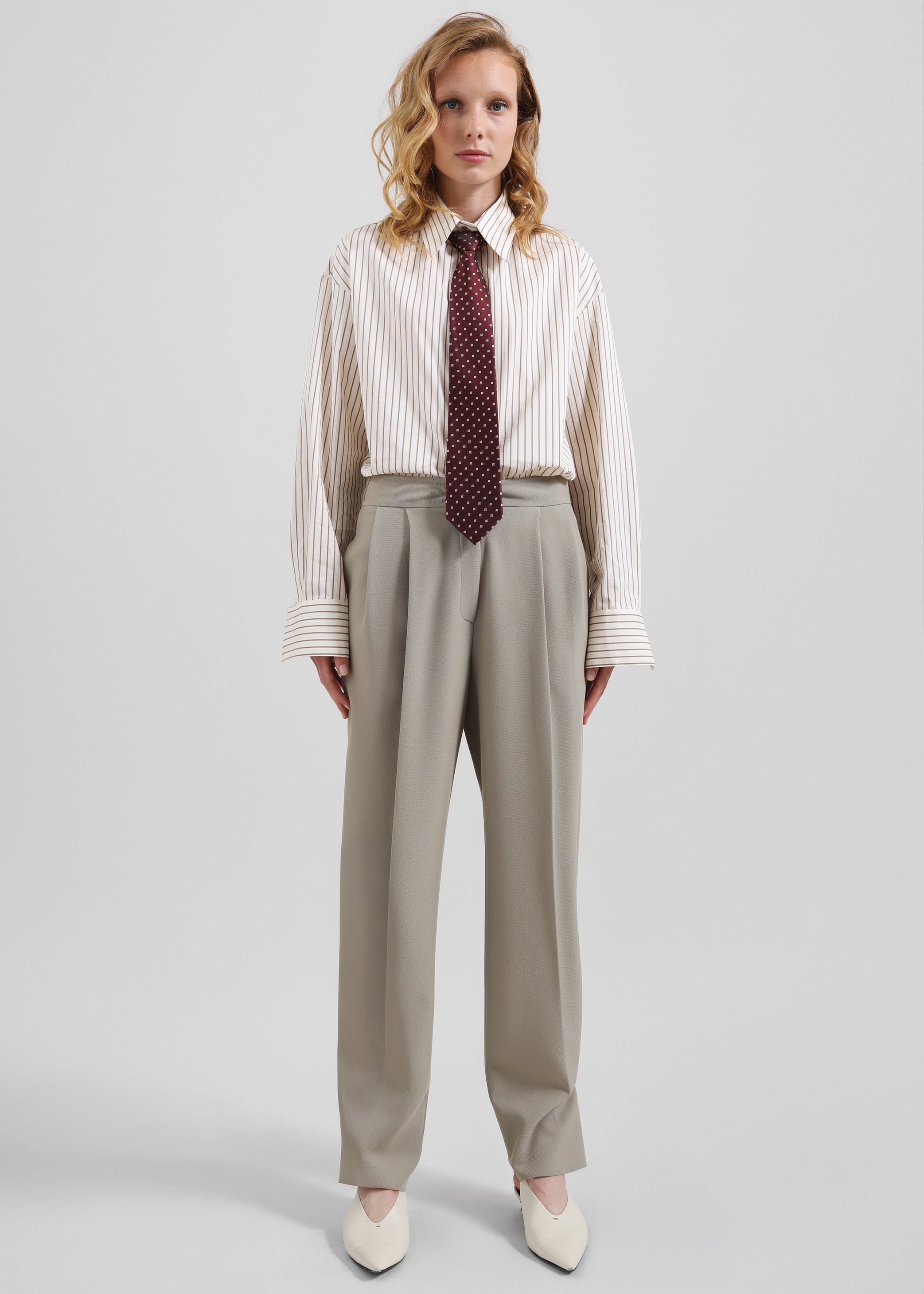 Shop the look image for Gainsford Neck Tie Shirt - Beige/Brown Stripe
