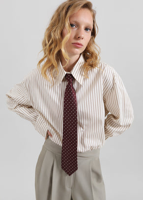 Gainsford Neck Tie Shirt - Beige/Brown Stripe