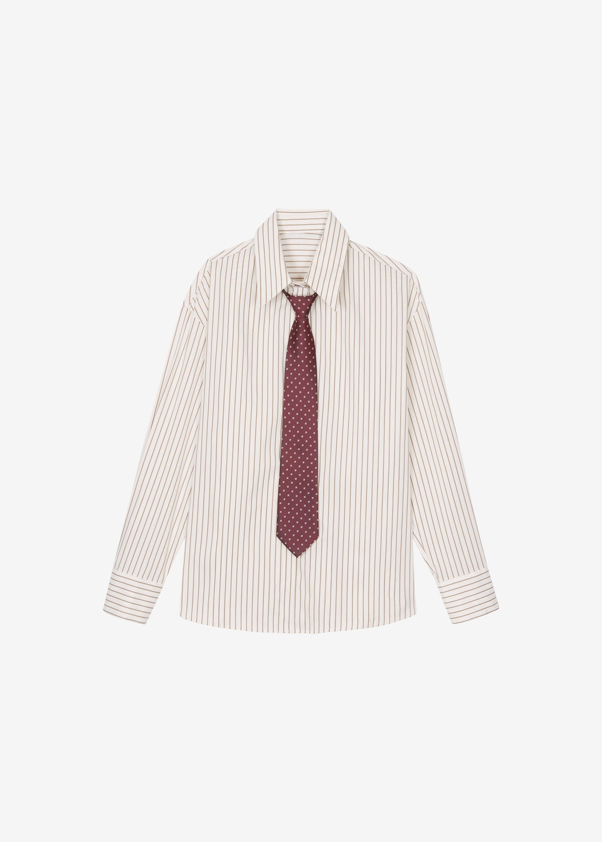 Gainsford Neck Tie Shirt - Beige/Brown Stripe - 7