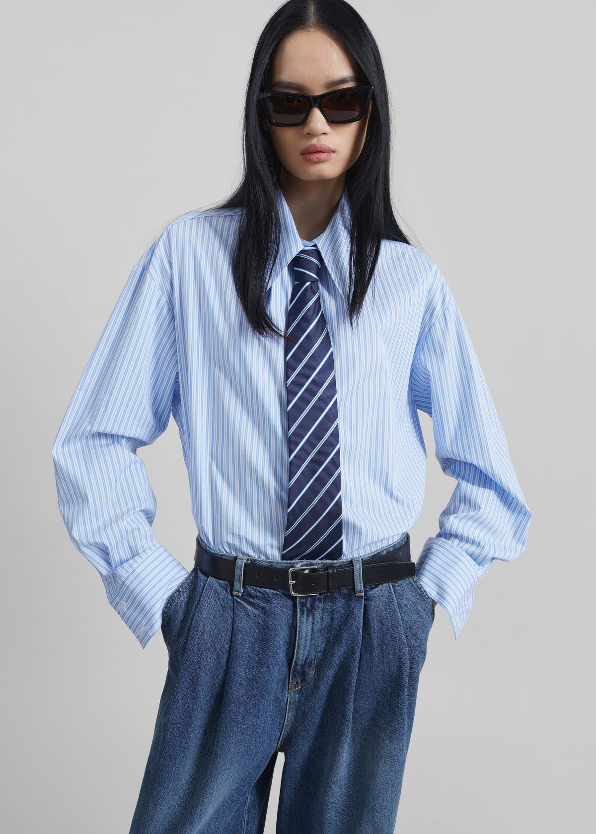 Gainsford Neck Tie Shirt - Blue/White Stripe Gainsford Neck Tie Shirt - Blue/White Stripe