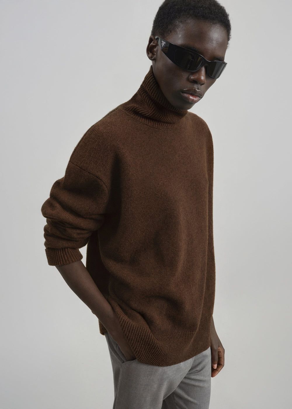 Gala Padded Knit Turtleneck - Brown - 1