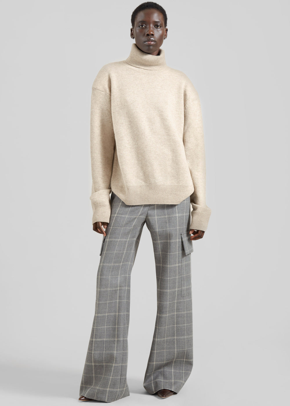 Gala Padded Knit Turtleneck - Light Beige - 1