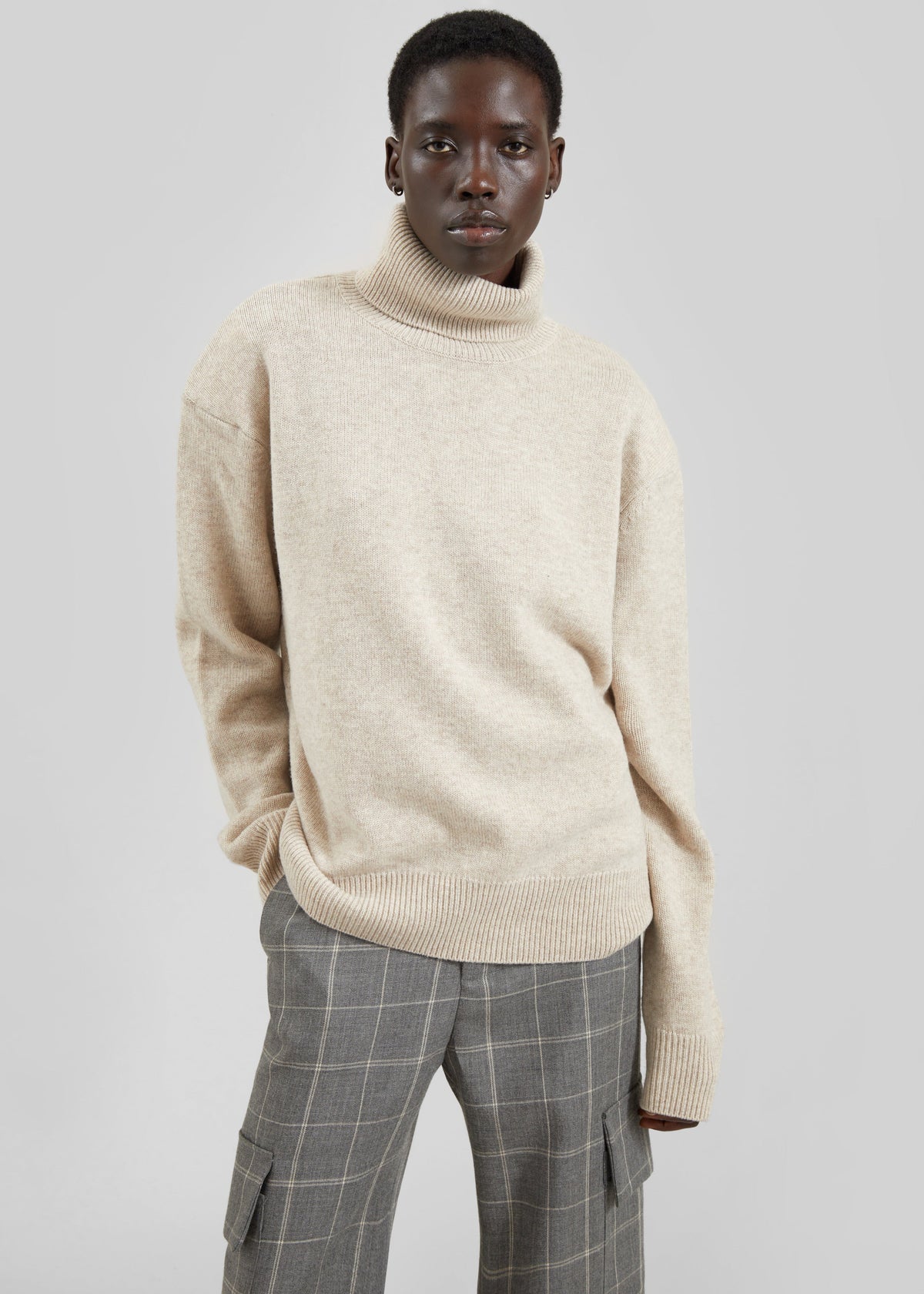 Gala Padded Knit Turtleneck - Light Beige - 1