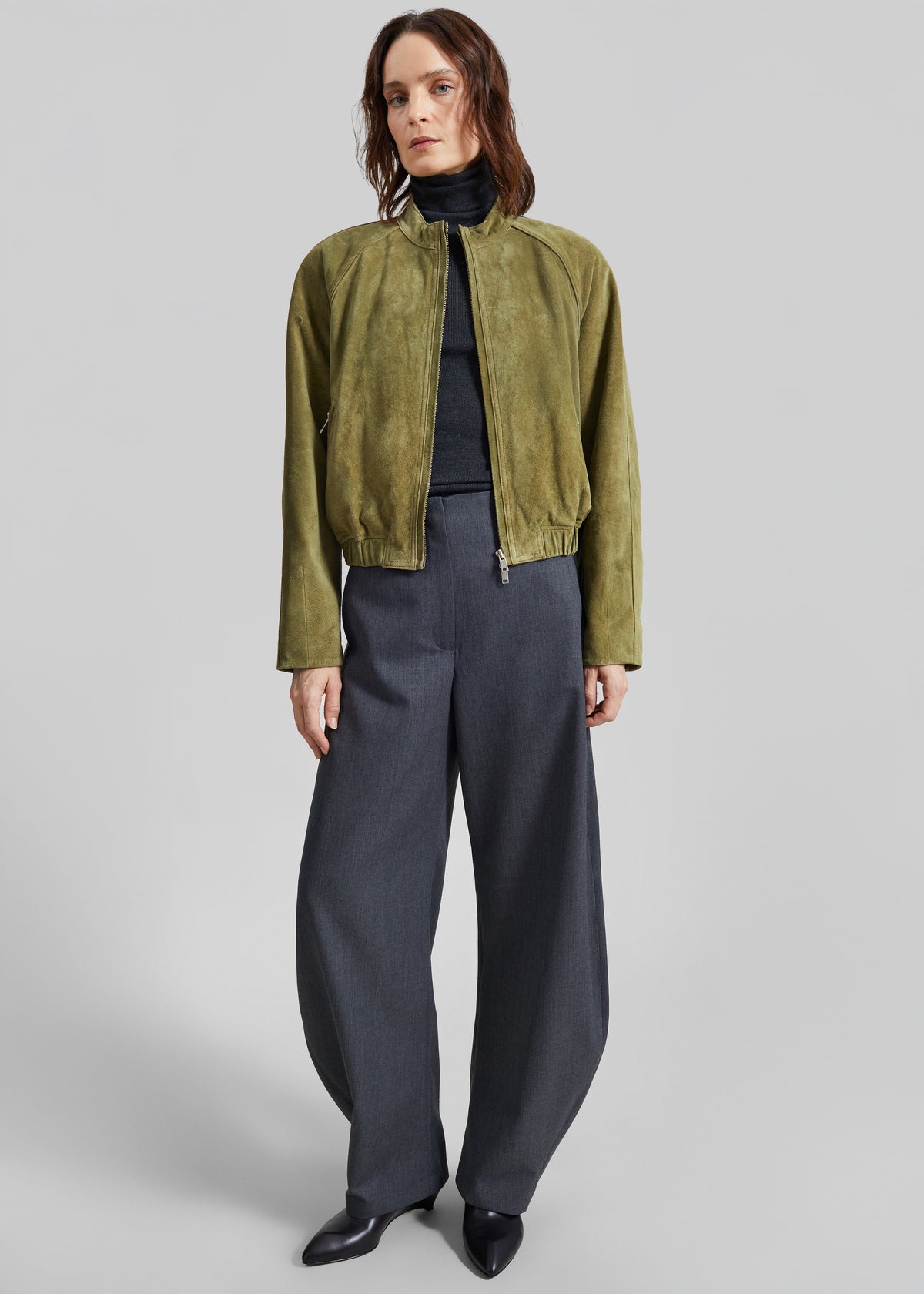 Galena Suede Bomber Jacket - Olive