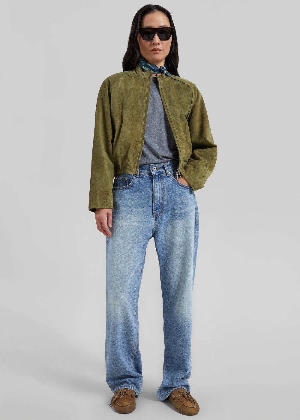 Galena Suede Bomber Jacket - Olive - 1