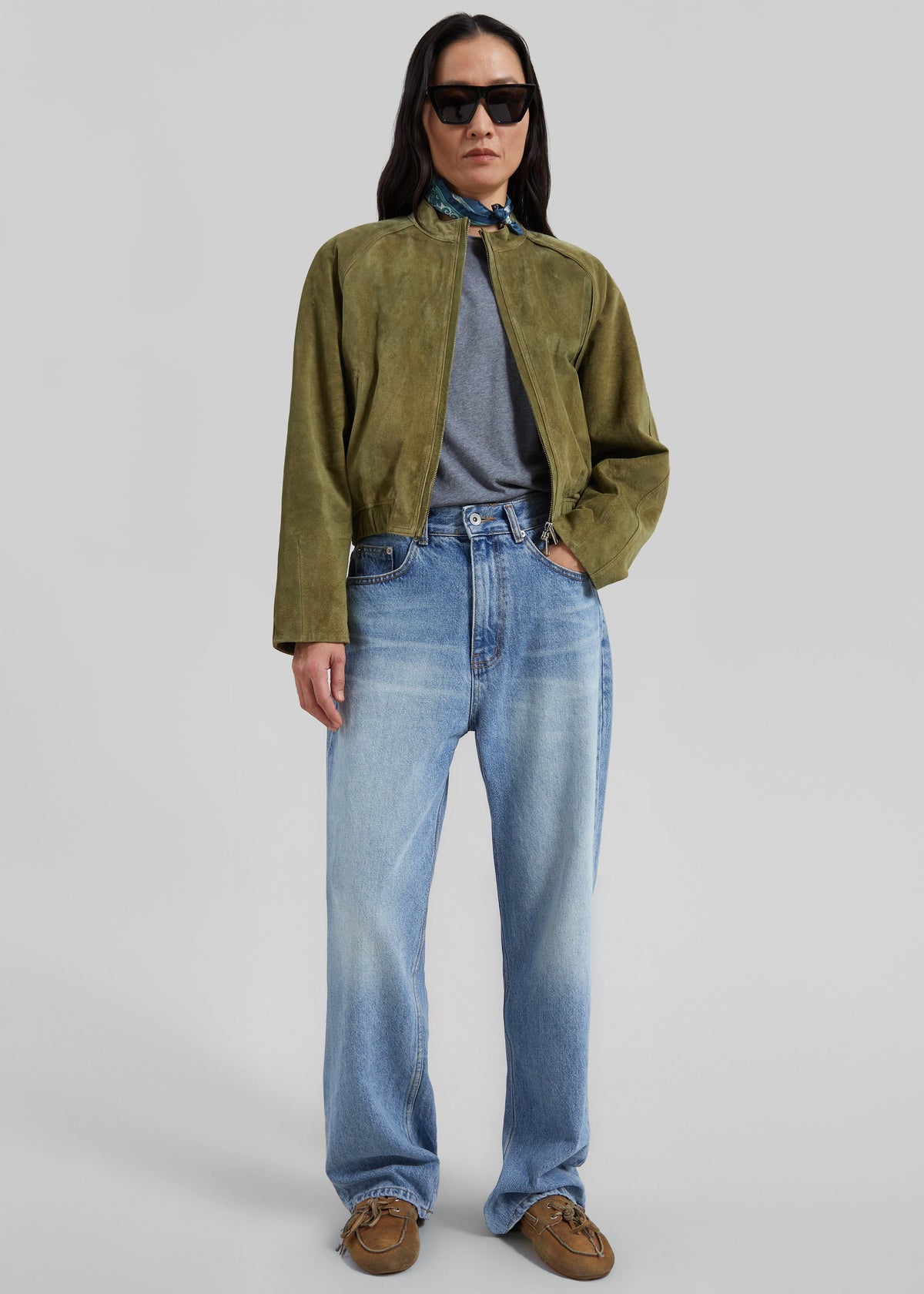 Galena Suede Bomber Jacket - Olive