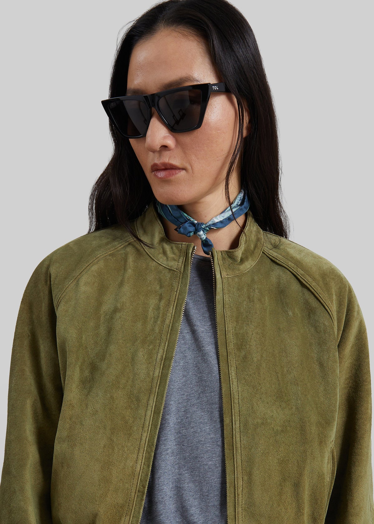 Galena Suede Bomber Jacket - Olive