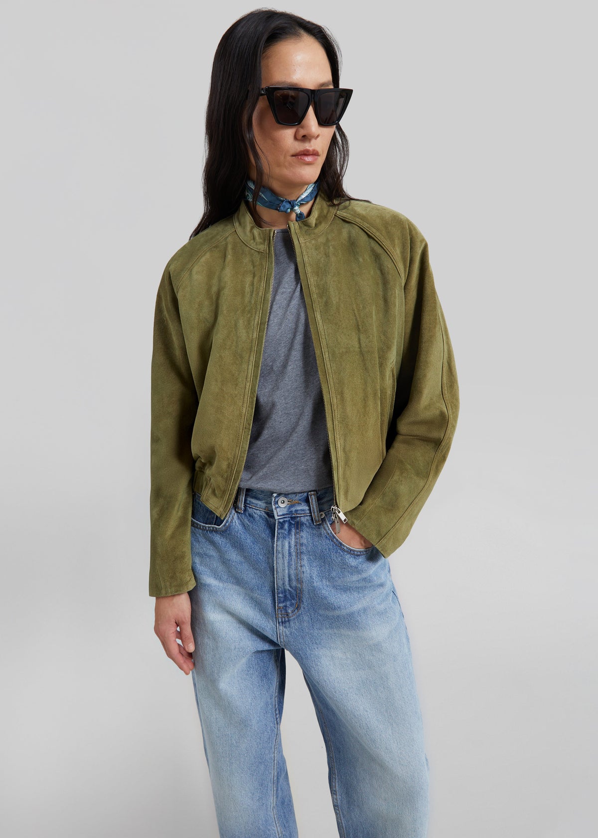 Galena Suede Bomber Jacket - Olive