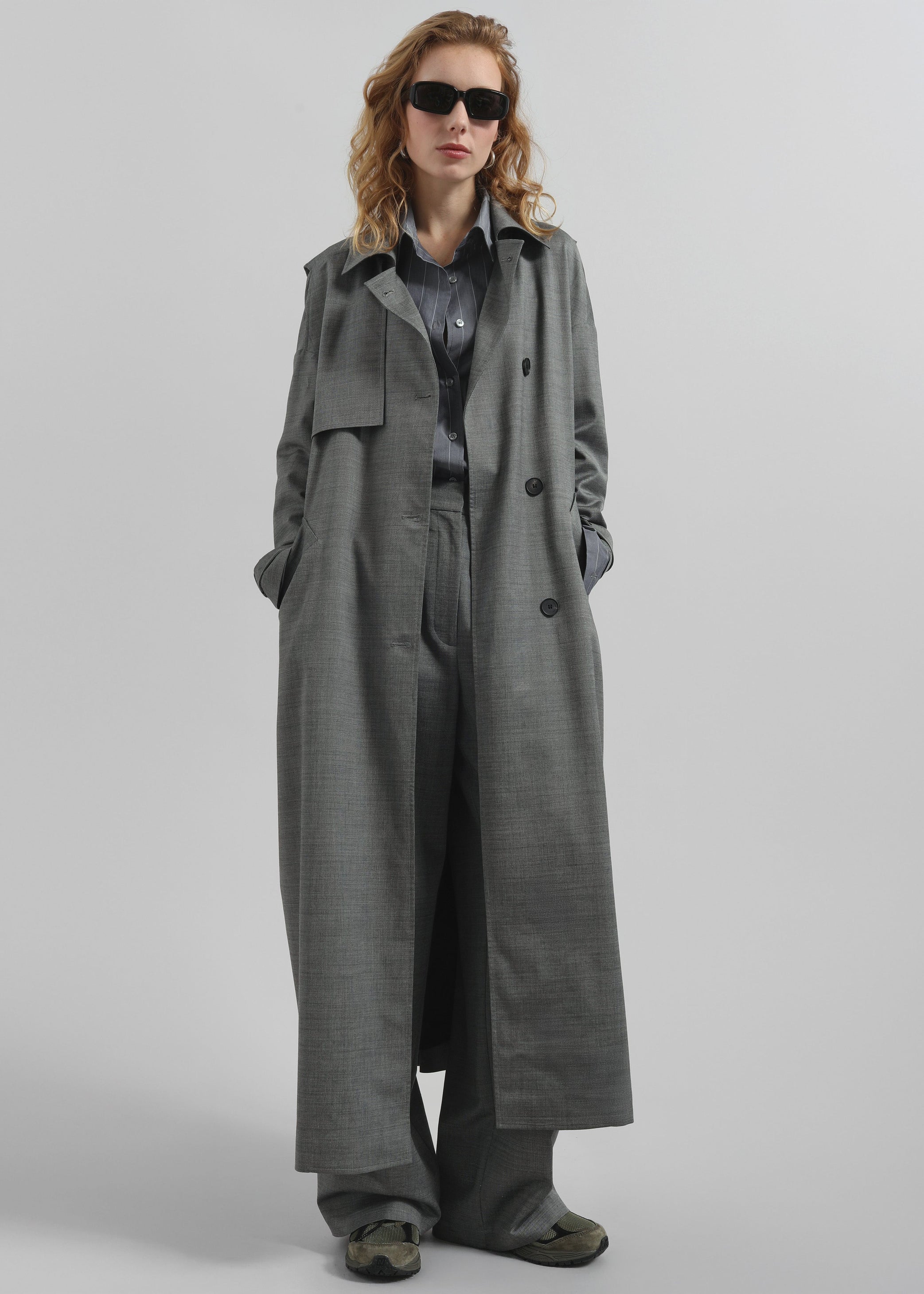 Shop the look image for Galles Long Cape Trench - Grey Melange