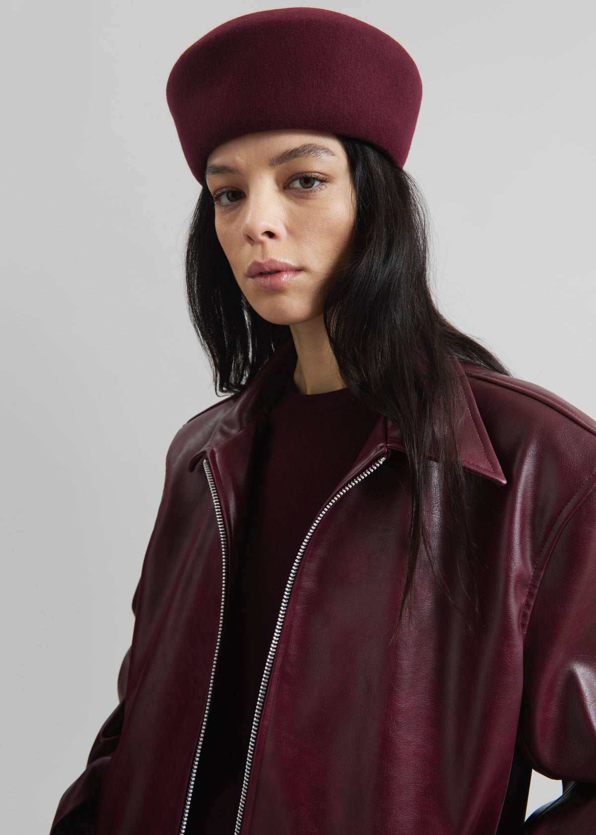 Garbo Pillbox Hat - Burgundy - 3