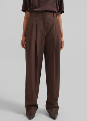 Gelso Pleated Twill Trousers - Brown