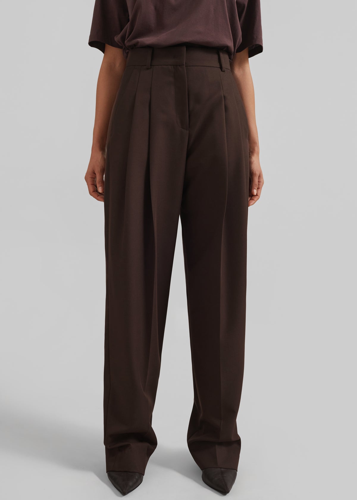 Gelso Pleated Twill Trousers - Brown - 1