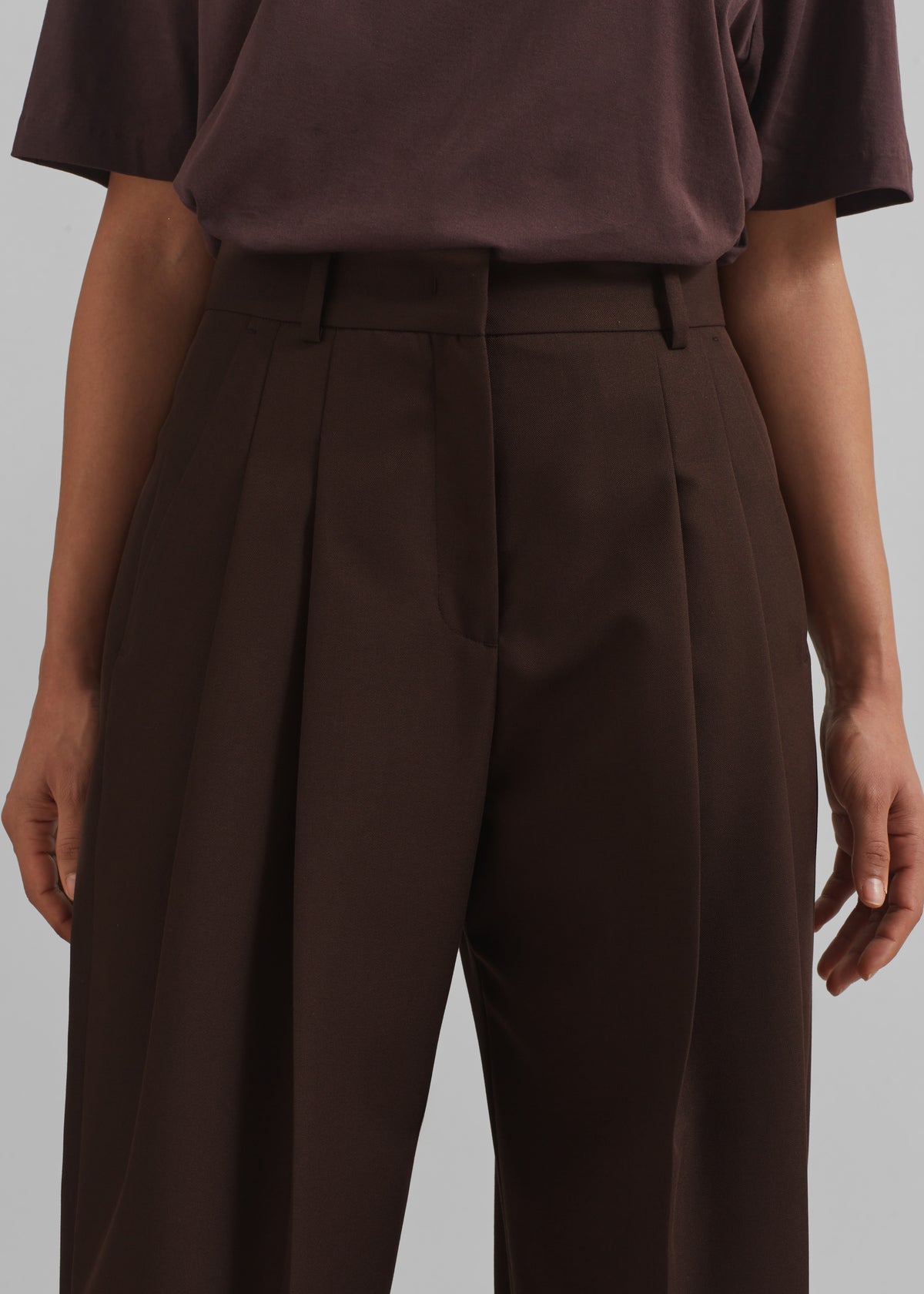 Gelso Pleated Twill Trousers - Brown - 3