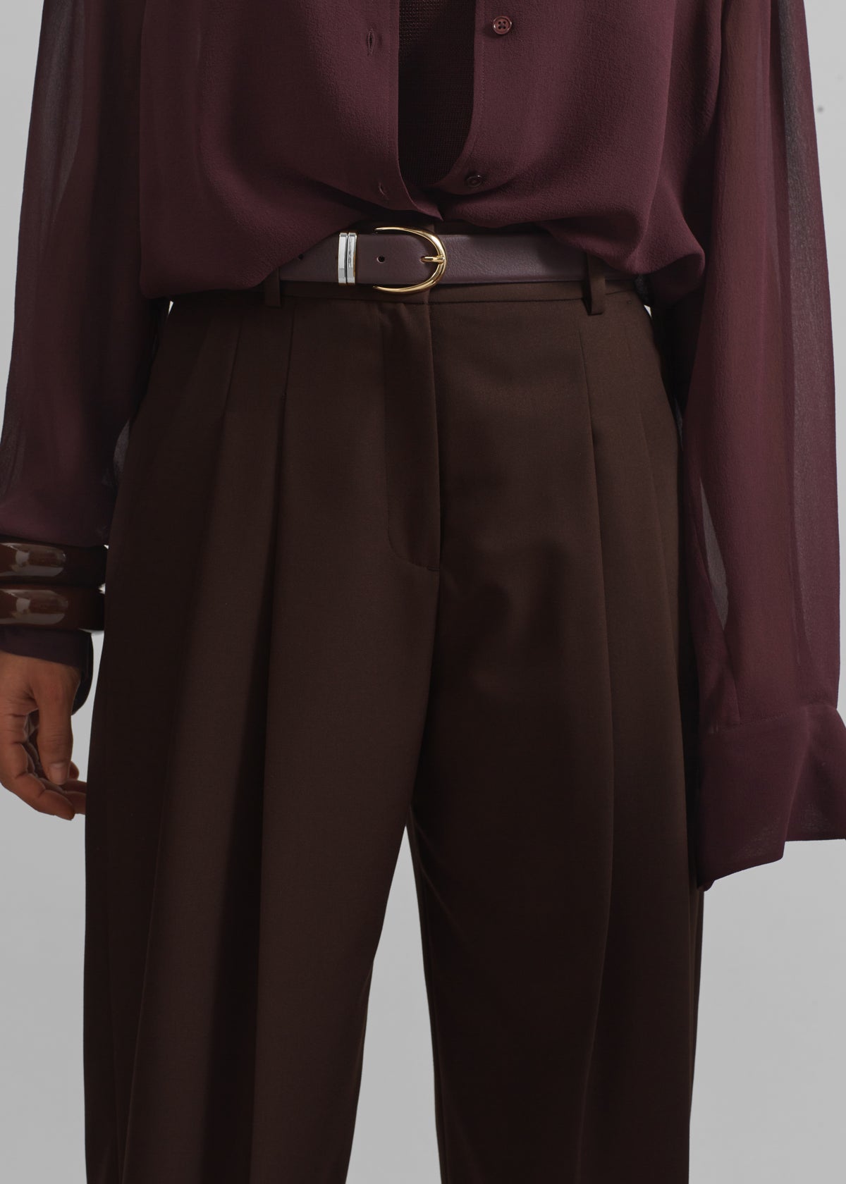 Gelso Pleated Twill Trousers - Brown - 4