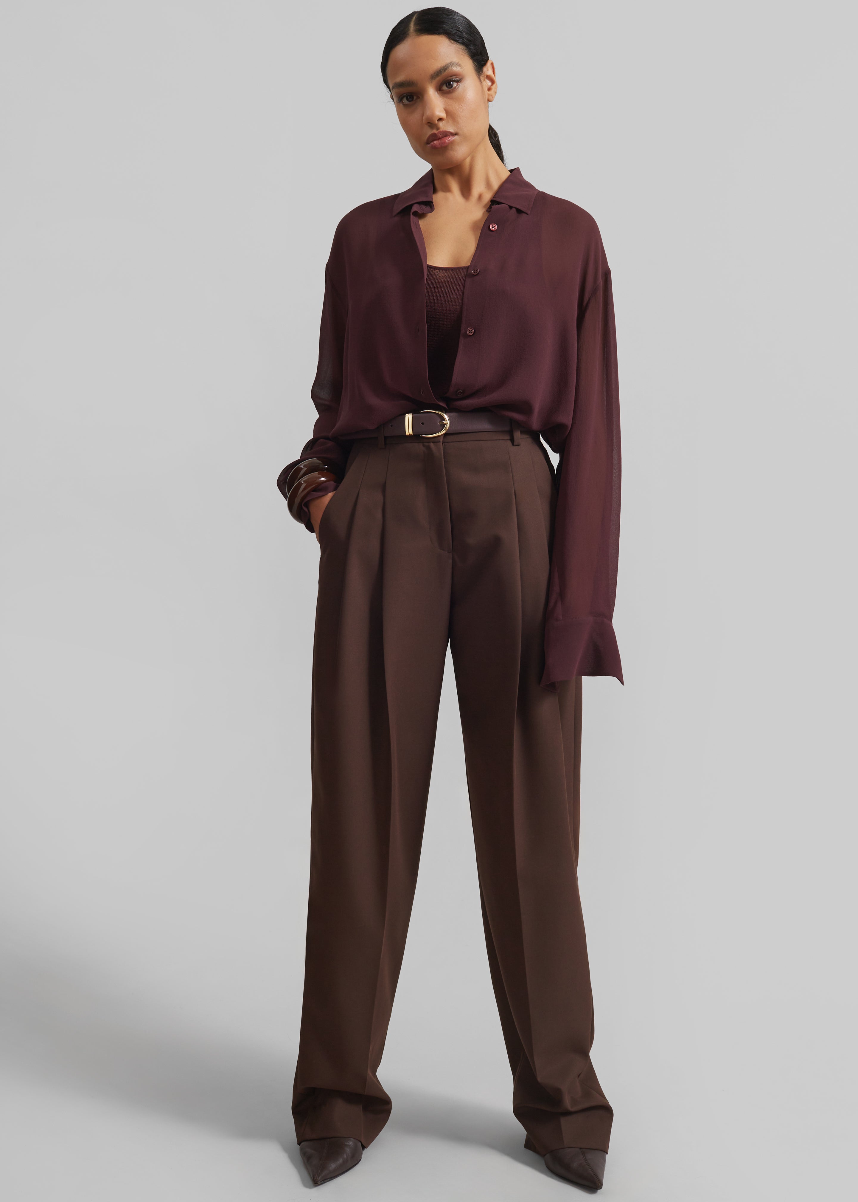 Gelso Pleated Twill Trousers - Brown - 7