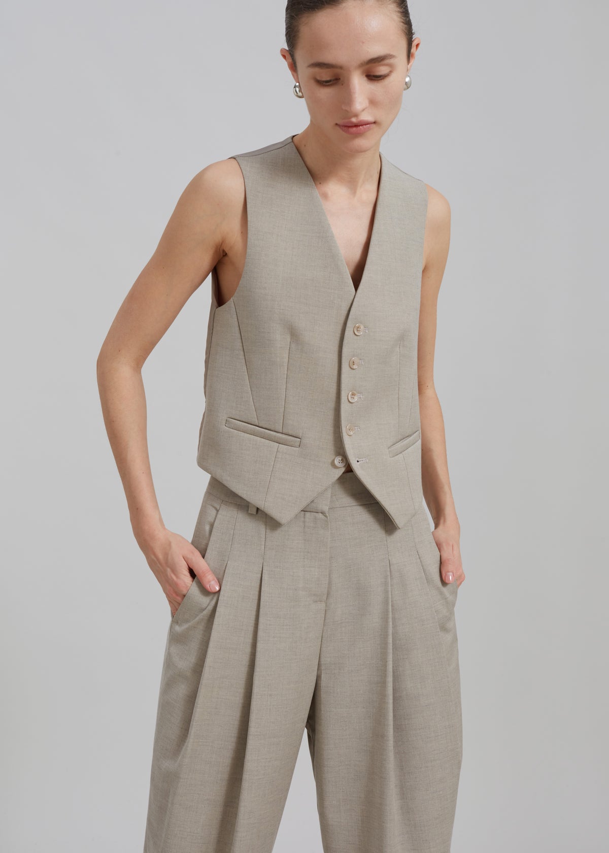 Gelso Pleated Trousers - Light Taupe Melange - 3