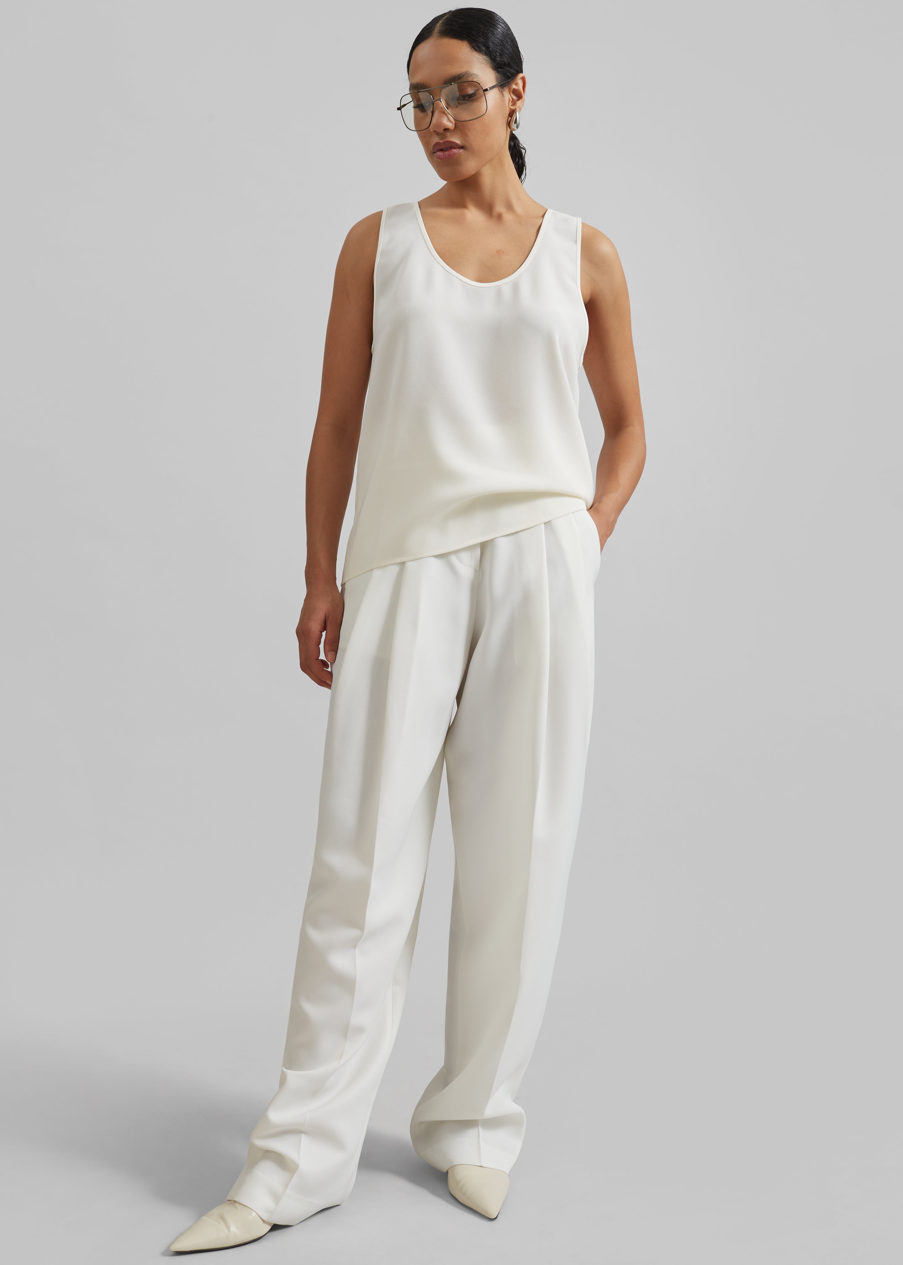 Gelso Pleated Twill Trousers - White - 5