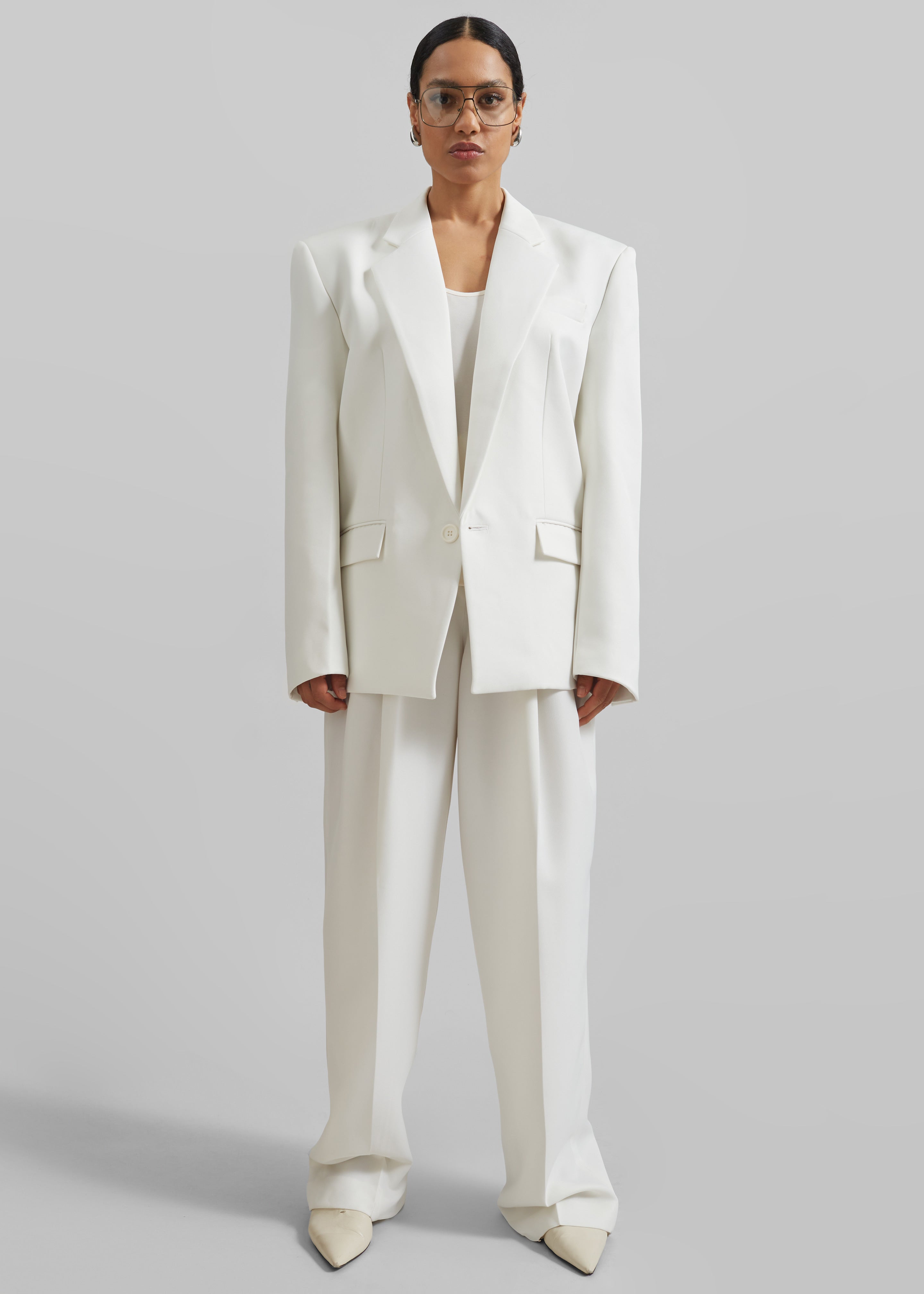 Gelso Pleated Twill Trousers - White - 3