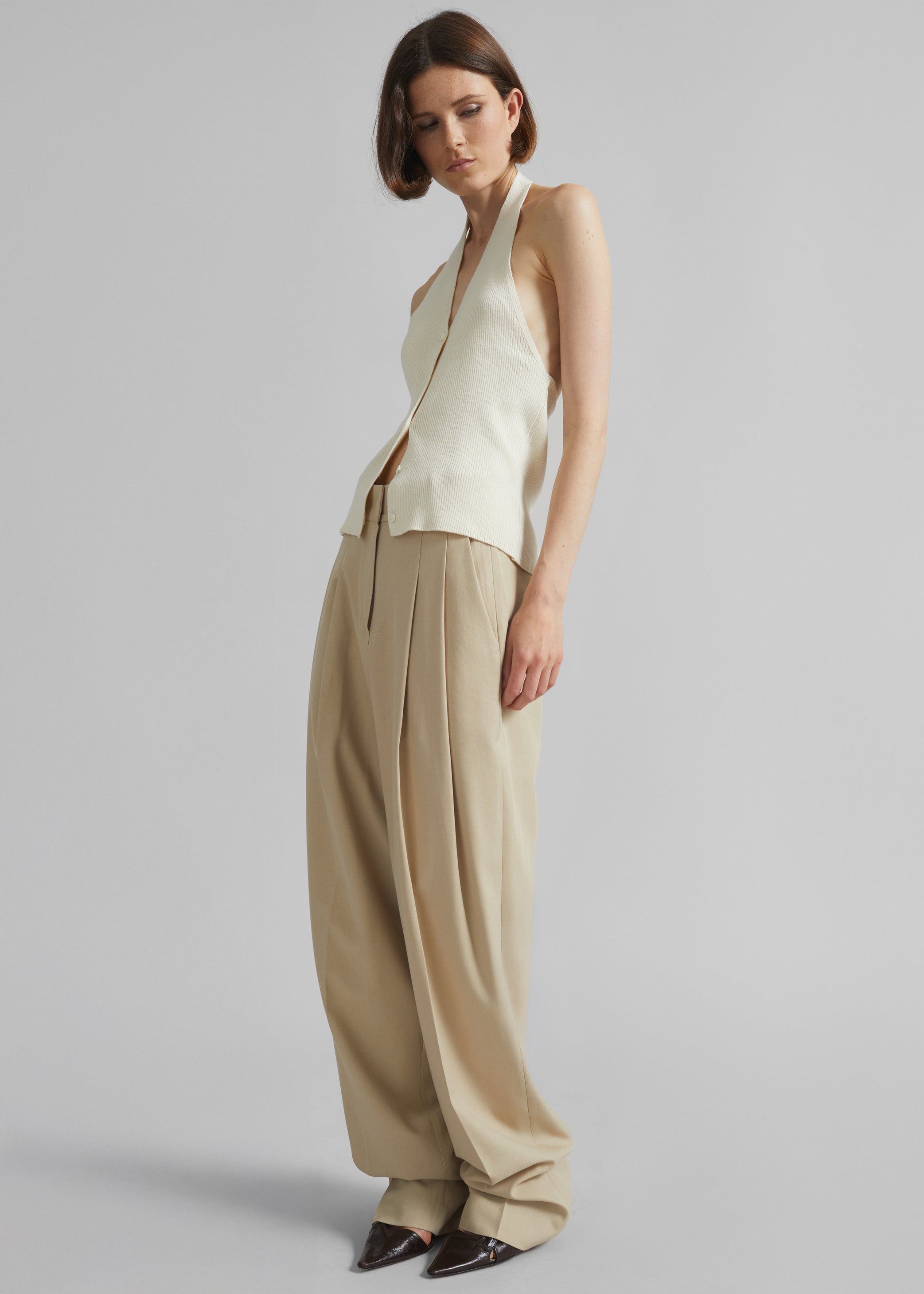 Shop the look image for Gelso Pleated Twill Trousers - Beige