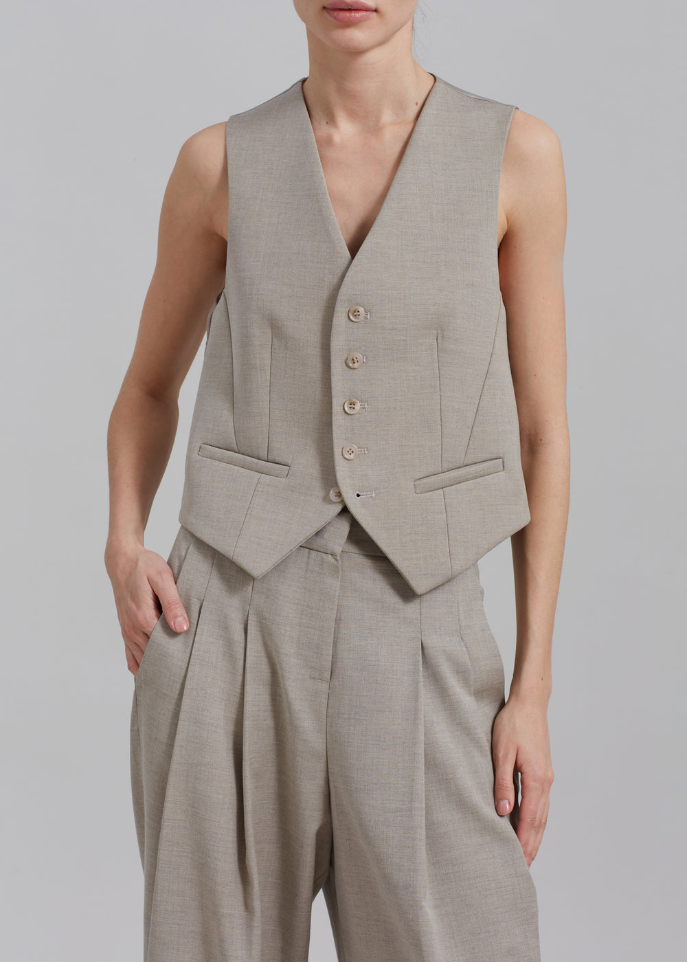 Gelso Waistcoat - Light Taupe Melange - 1