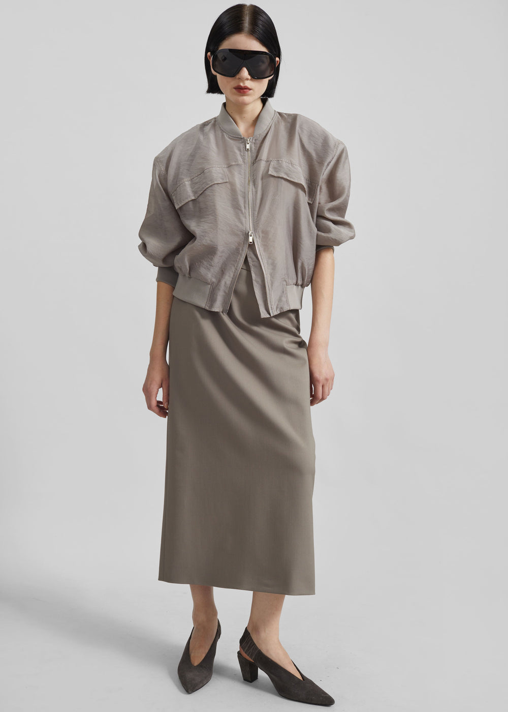 Gemena Padded Bomber Jacket - Taupe - 1