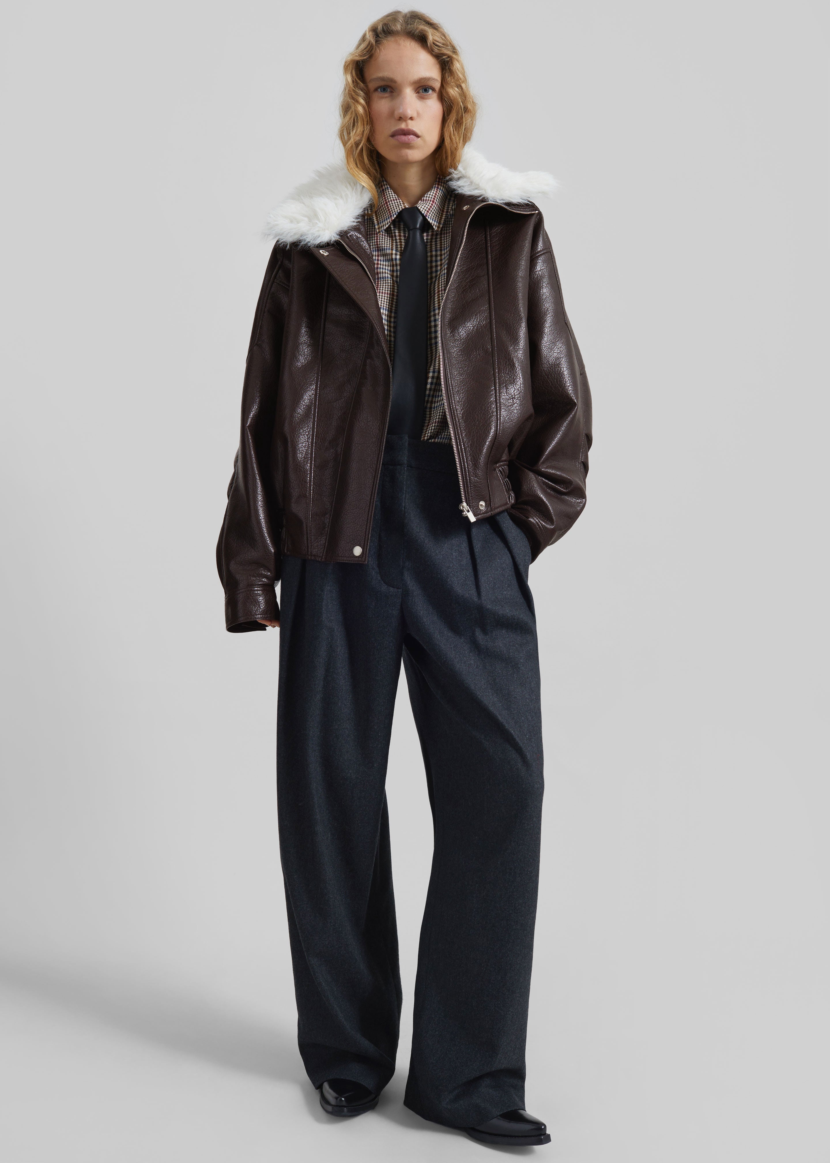 Gemonio Faux Leather Jacket - Brown - 2