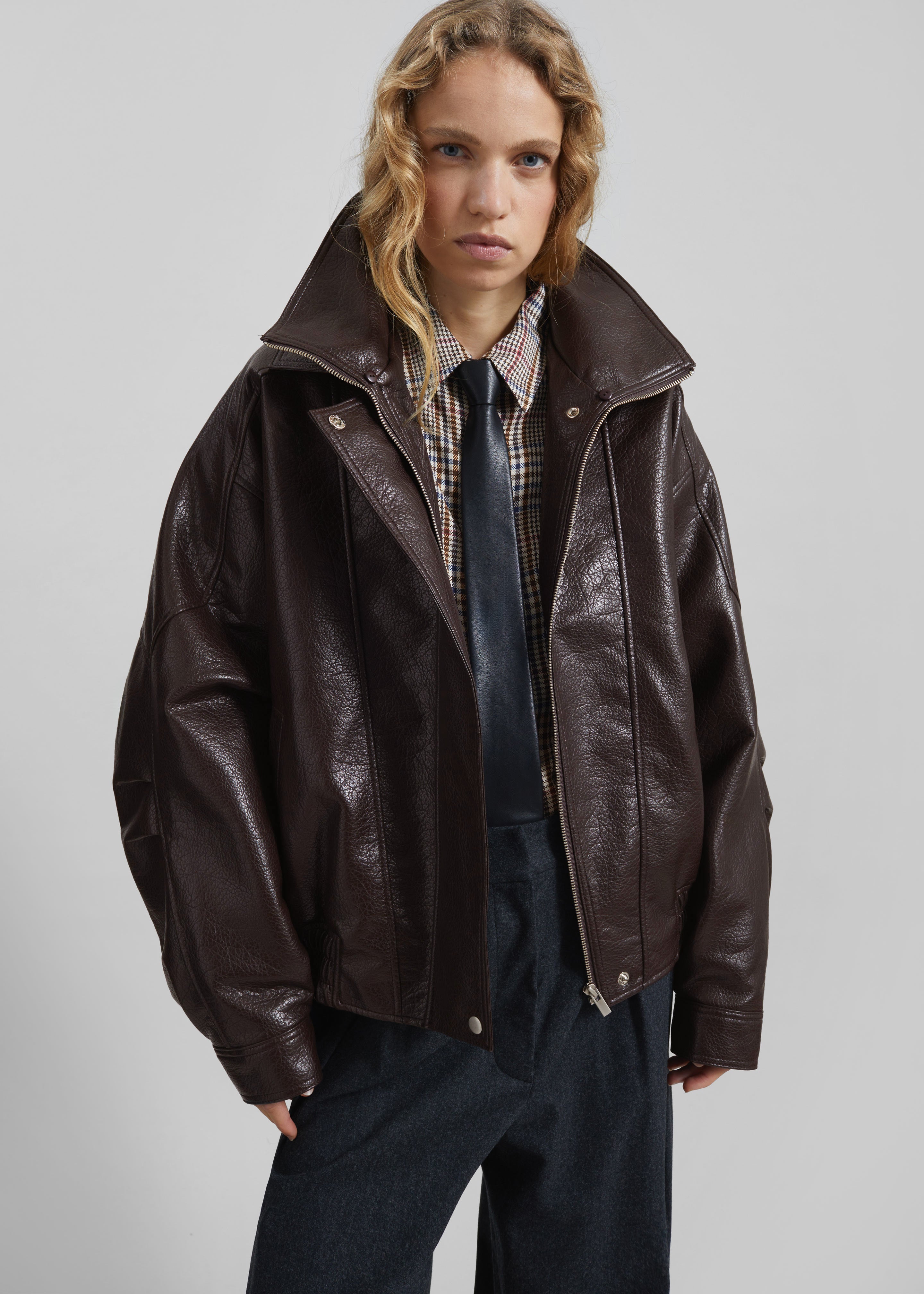 Gemonio Faux Leather Jacket - Brown - 1