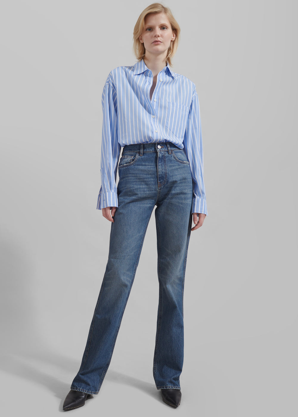 Georgia Boxy Shirt - Sky Blue/White Stripe - 1