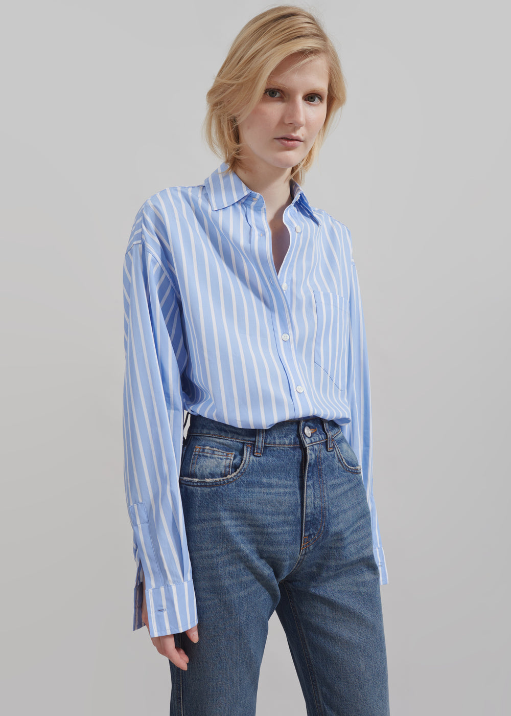 Georgia Boxy Shirt - Sky Blue/White Stripe