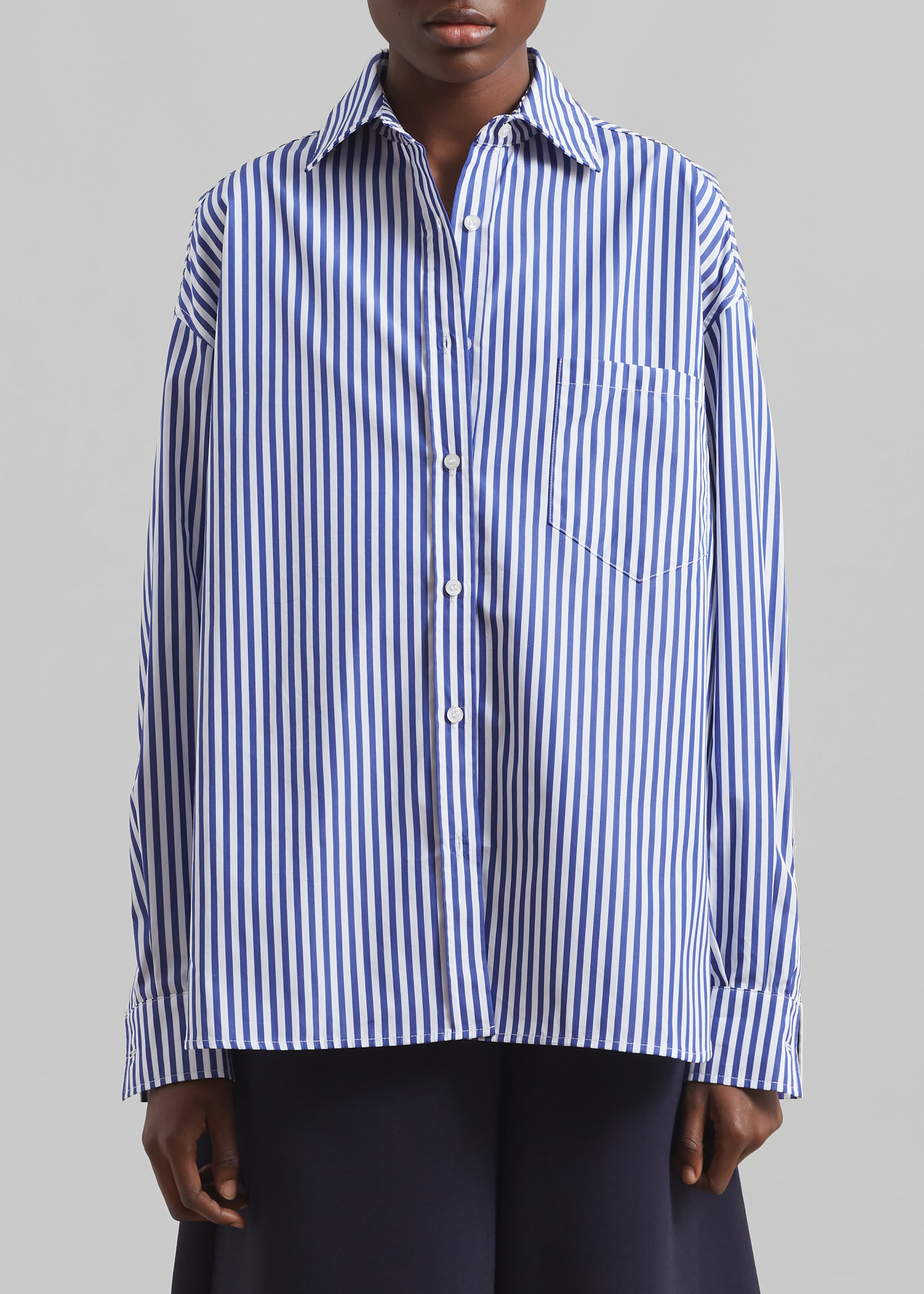 Georgia Boxy Shirt - White/Blue Stripe - 3